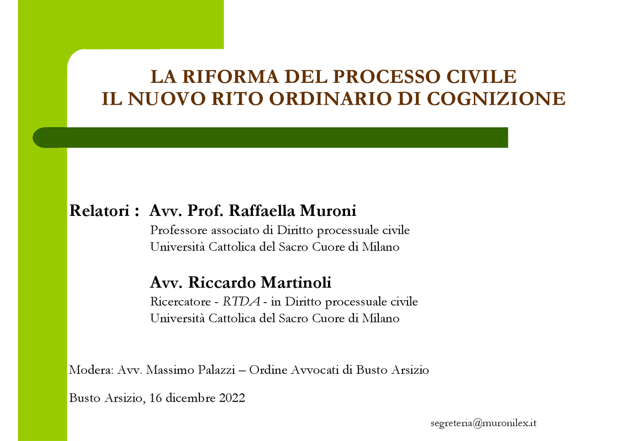 Schema della riforma cartabia | Slide di Diritto Processuale Civile