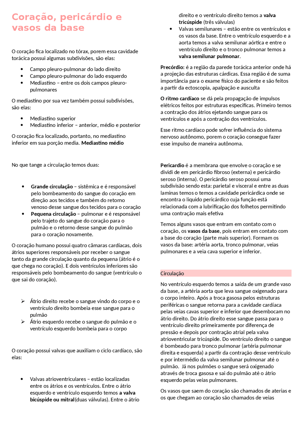 Resumo De Anatomia Do Sistema Circulatorio Esquemas Anatomia Docsity Resumo De Anatomia Do Sistema Circulatorio Esquemas Anatomia Docsity