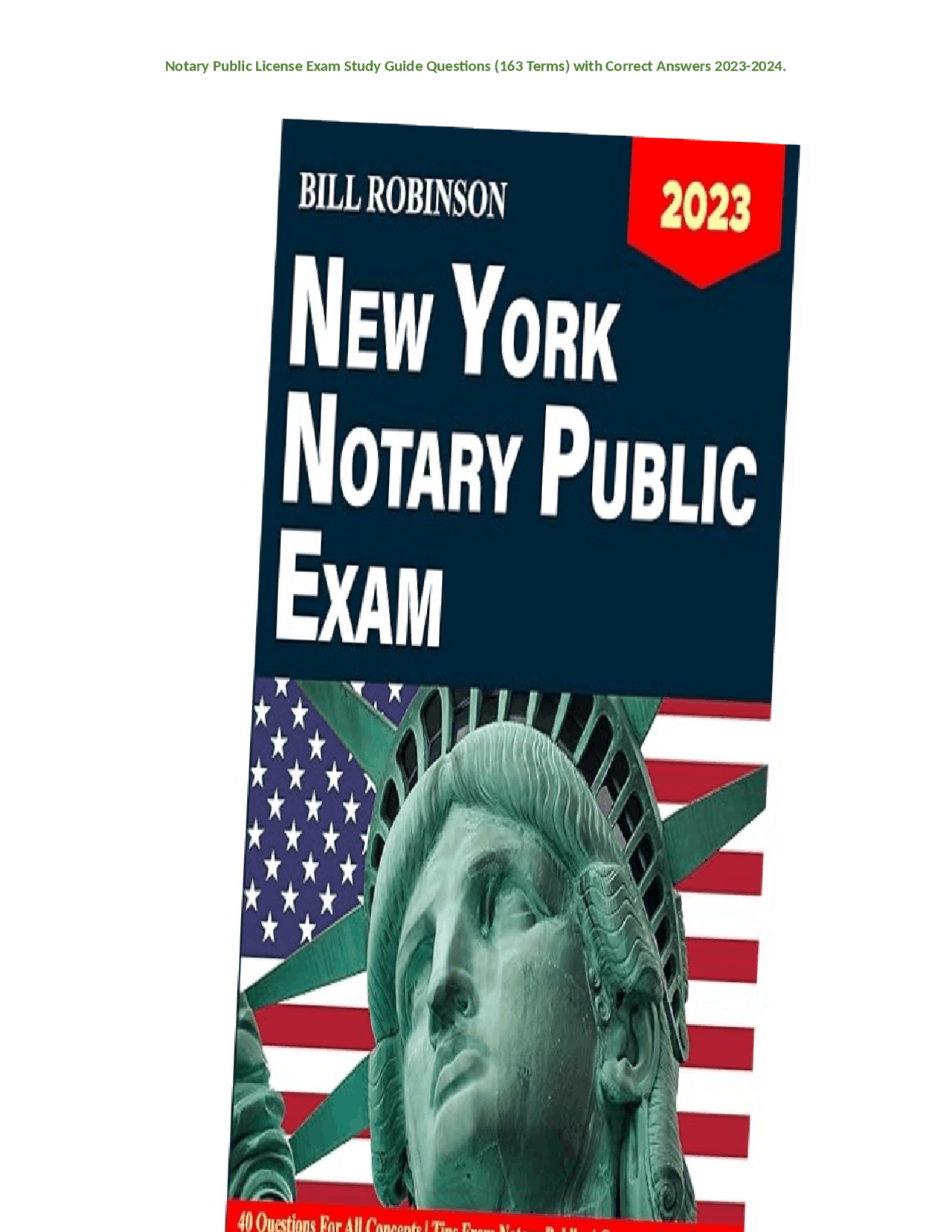 Notary Public License Exam Study Guide Questions (163 Terms) with