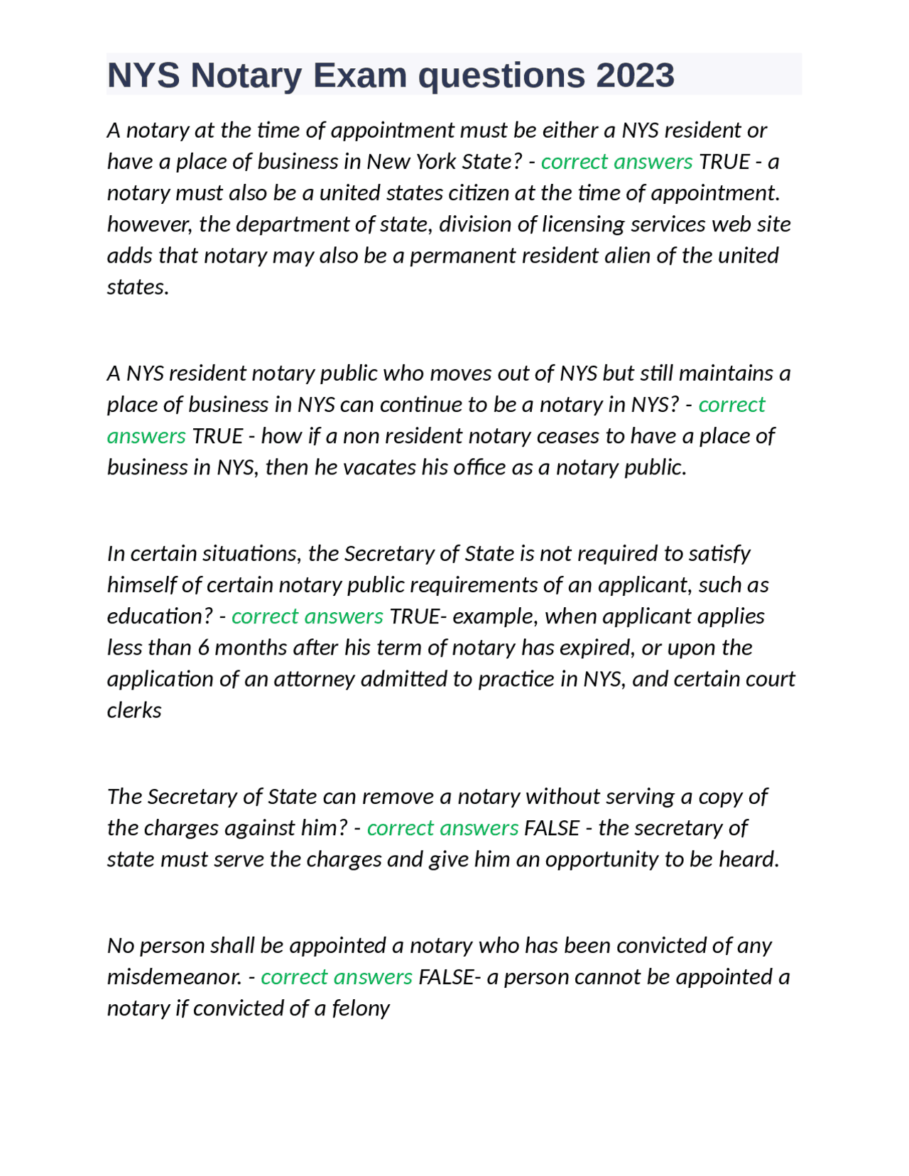 NYS Notary Exam questions 2023 Exams Nursing Docsity
