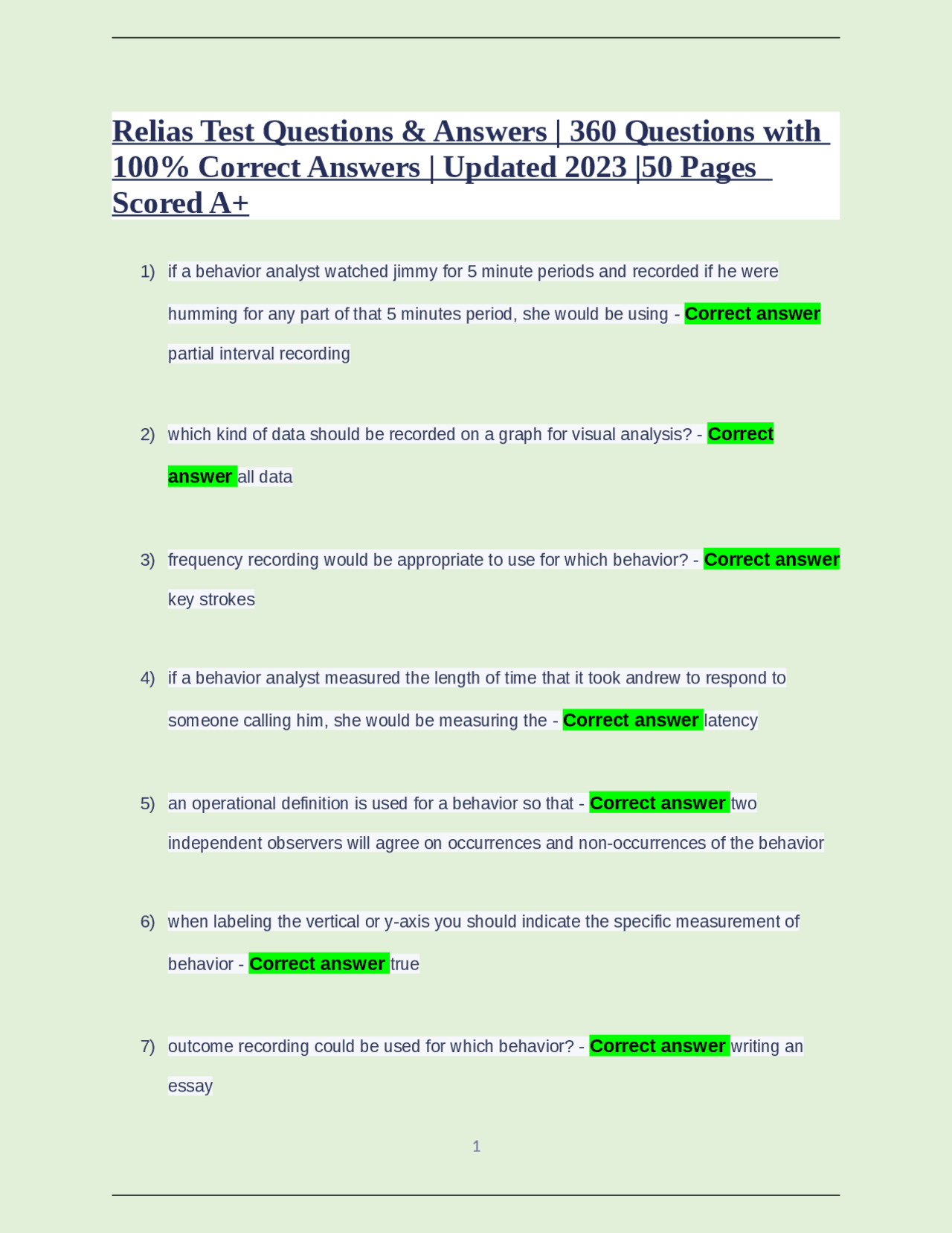 Relias Test Questions & Answers 360 Questions with 100 Correct