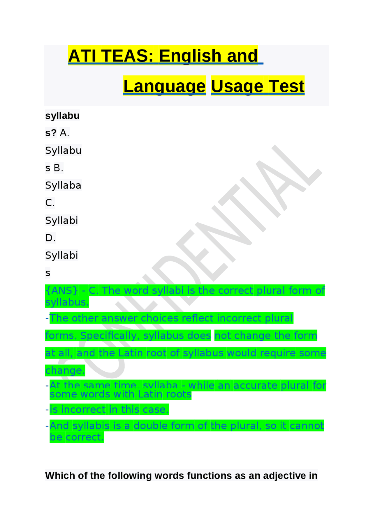 ATI TEAS English And Language Usage Test Exams Nursing Docsity Ati teas english and language usage test exams nursing docsity