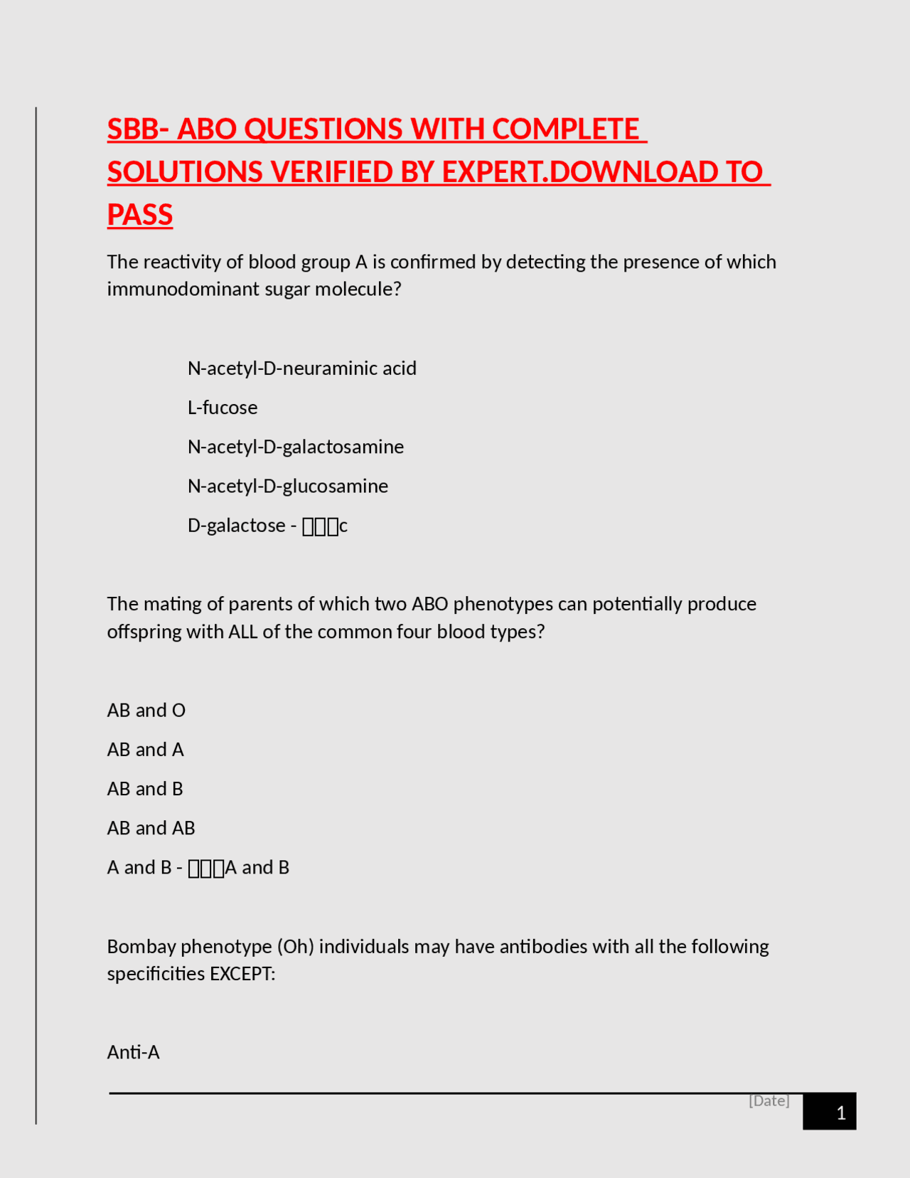 SBB- ABO QUESTIONS WITH COMPLETE SOLUTIONS VERIFIED BY EXPERT.DOWNLOAD ...