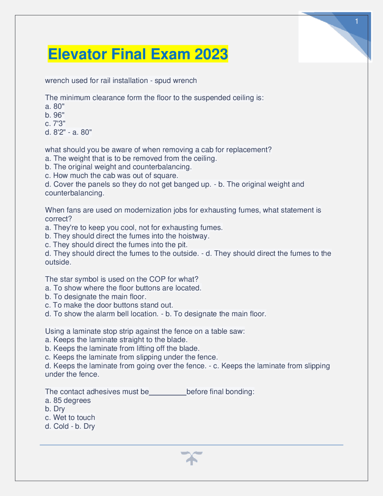 Elevator Final Exam 2023 Exams Nursing Docsity