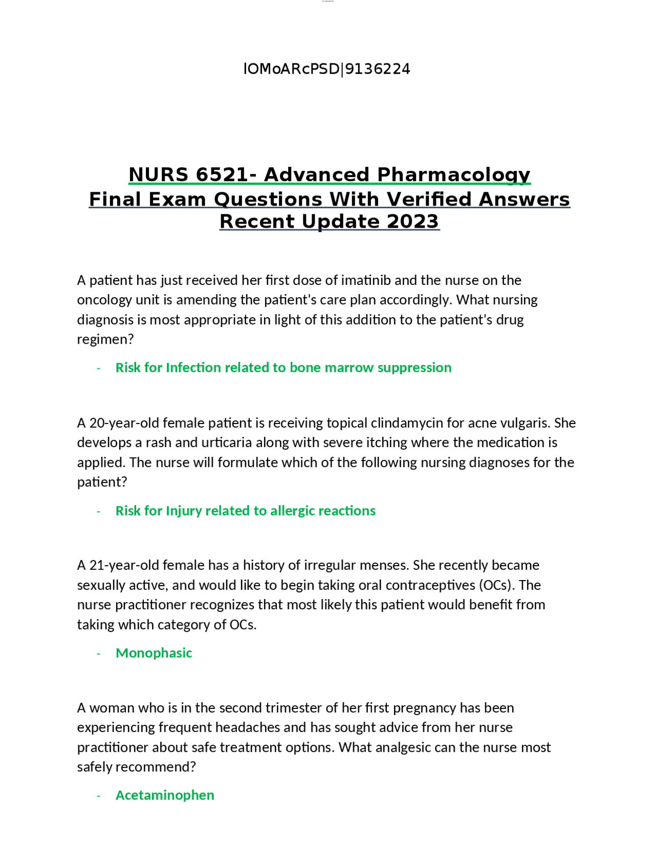 NURS 6521- Advanced Pharmacology Final Exam Questions With Verified ...