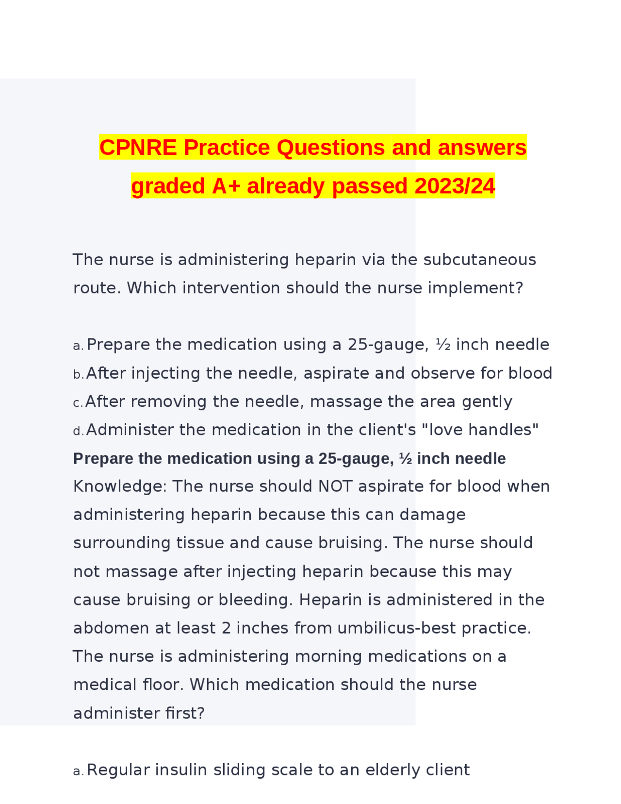 CPNRE Practice Questions and answers graded A+ already passed 2023/24 ...