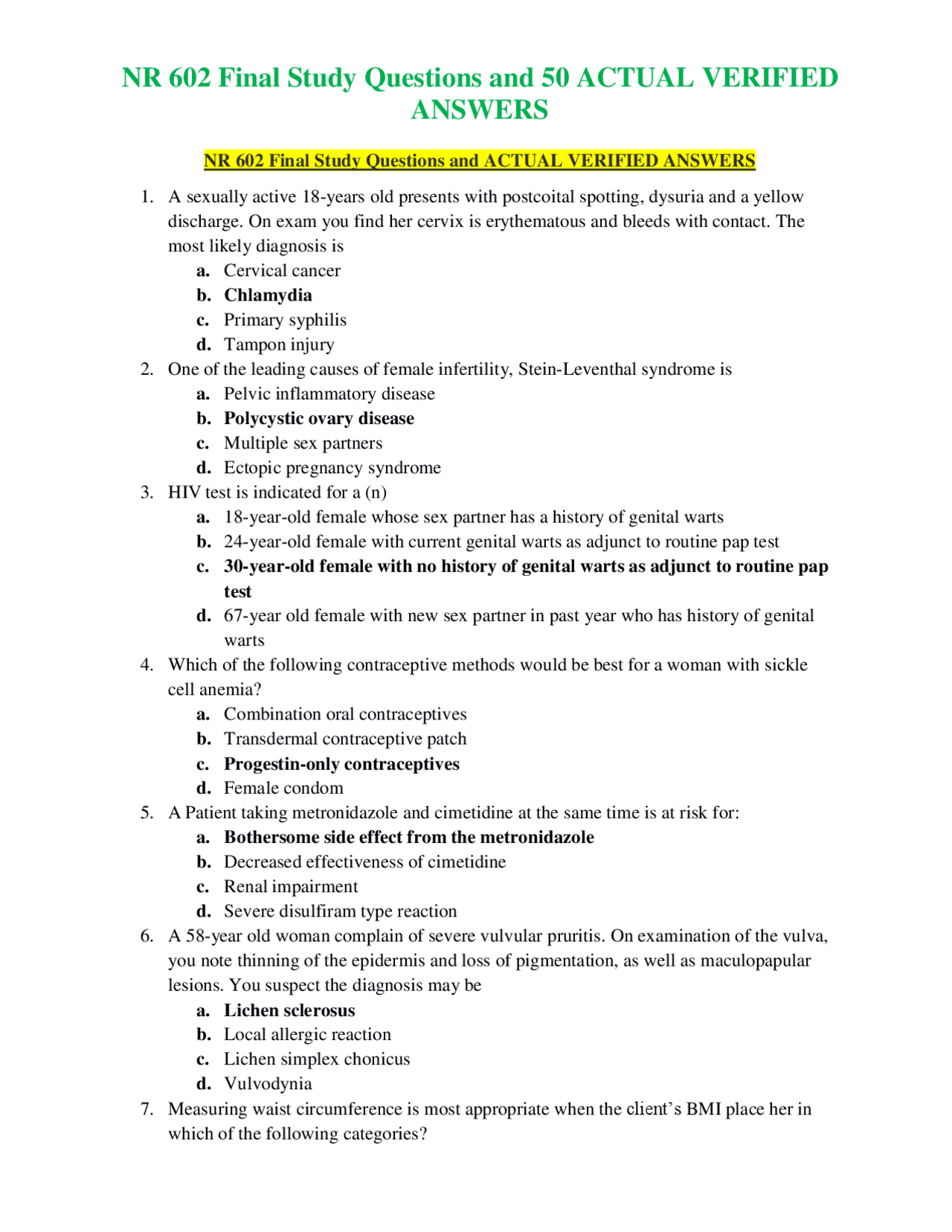 NR 602 Final Study Questions and 50 ACTUAL VERIFIED ANSWERS | Exams ...