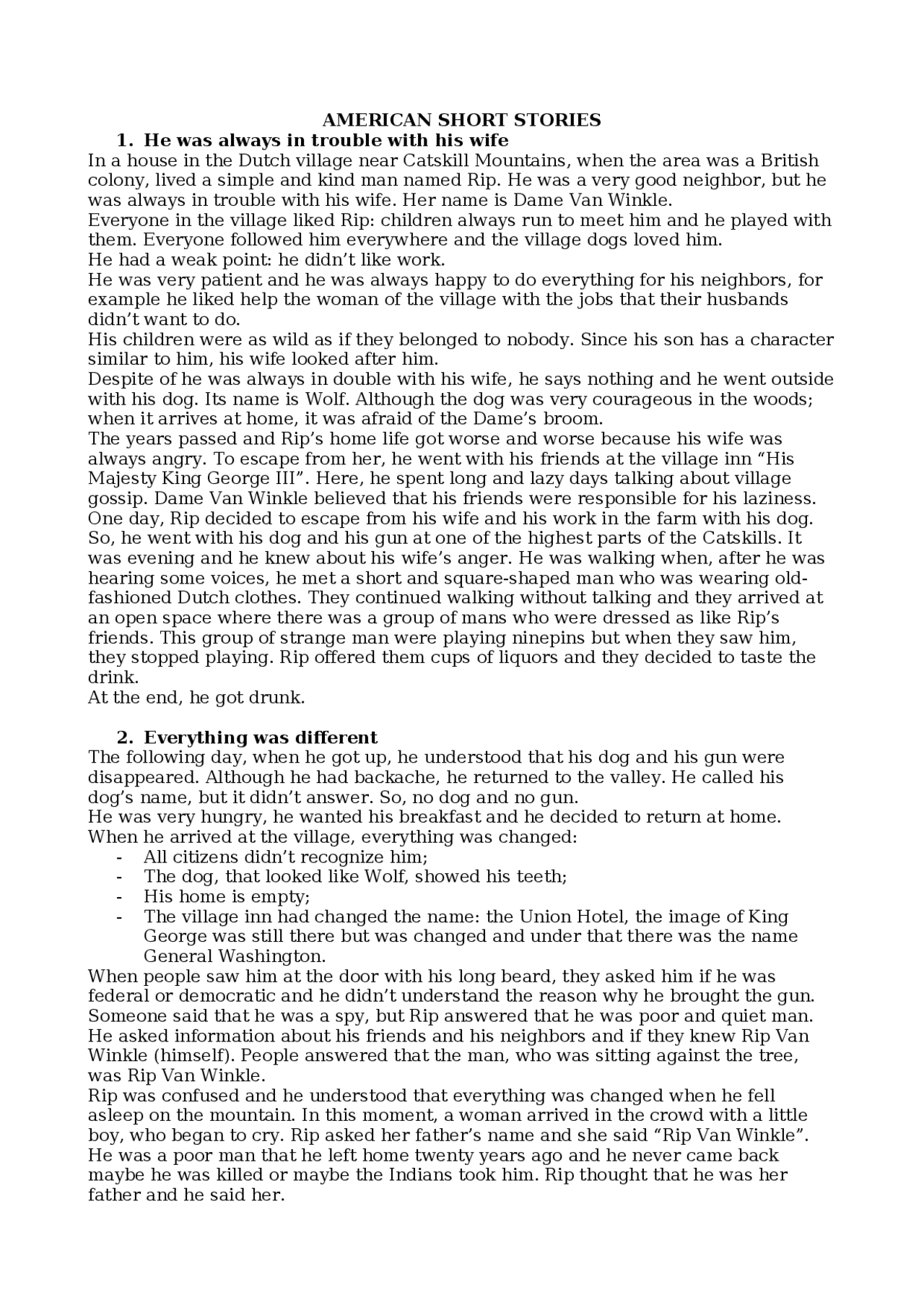 American Short Stories | Schemi e mappe concettuali di Lingua Inglese ...