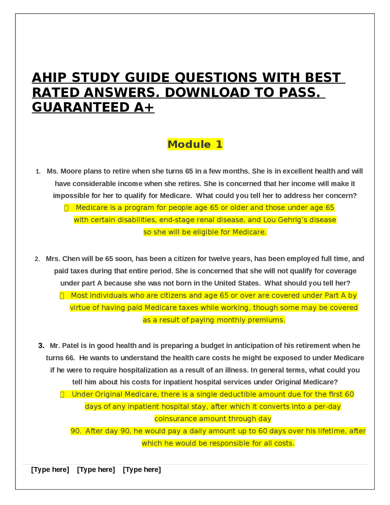 Ahpp Study Guide AHIP STUDY GUIDE QUESTIONS WITH BEST RATED ANSWERS. DOWNLOAD TO PASS ...