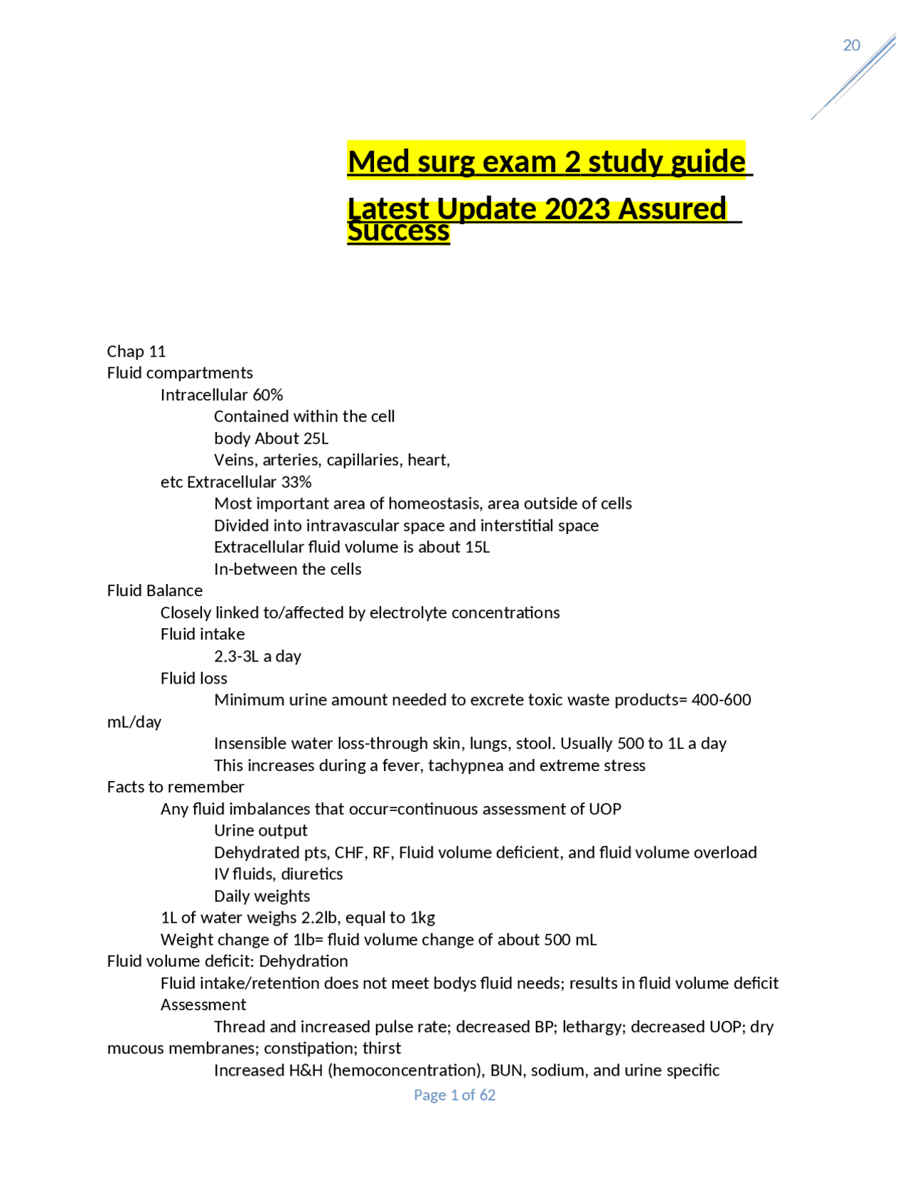 Med surg exam 2 study guide Latest Update 2023 Assured Success | Exams ...