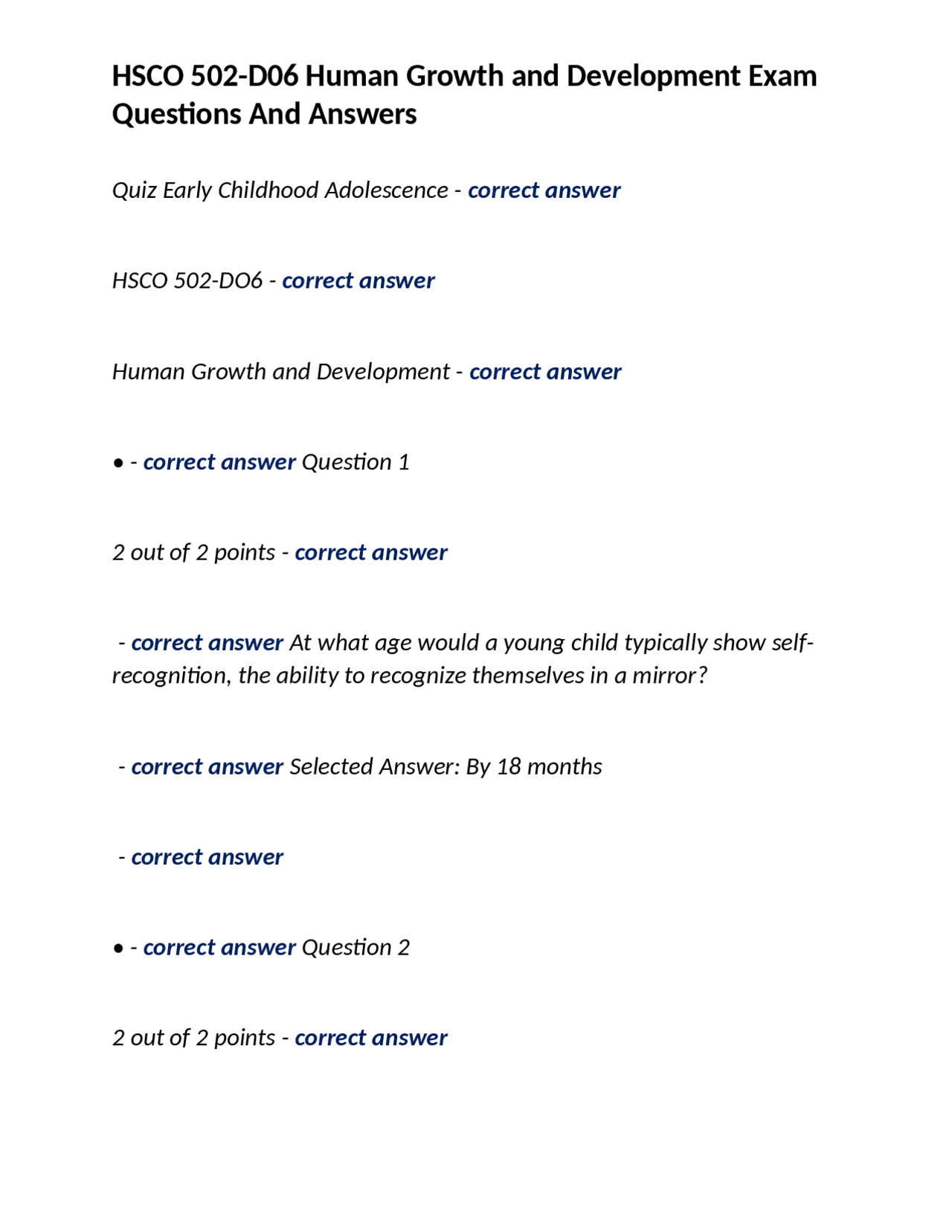 HSCO 502-D06 Human Growth and Development Exam Questions And Answers ...