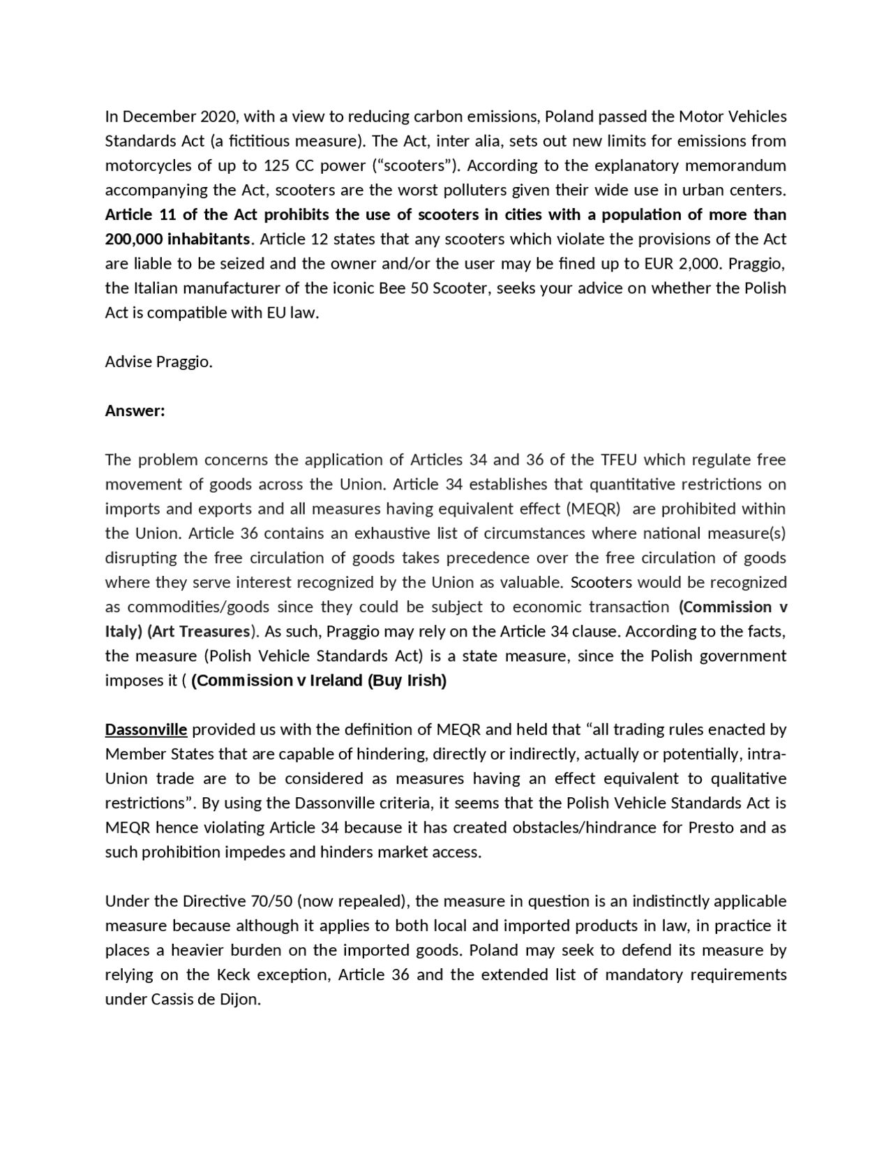 University of London, EU Law, 2021- B (model/distinction answer), Free ...