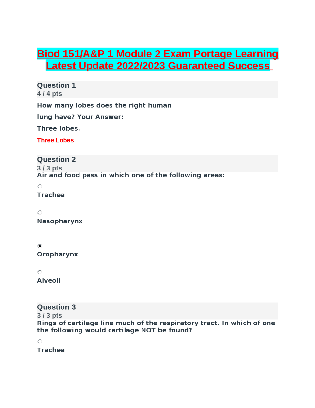 Biod 151/A&P 1 Module 2 Exam Portage Learning Latest Update 2022/2023 ...