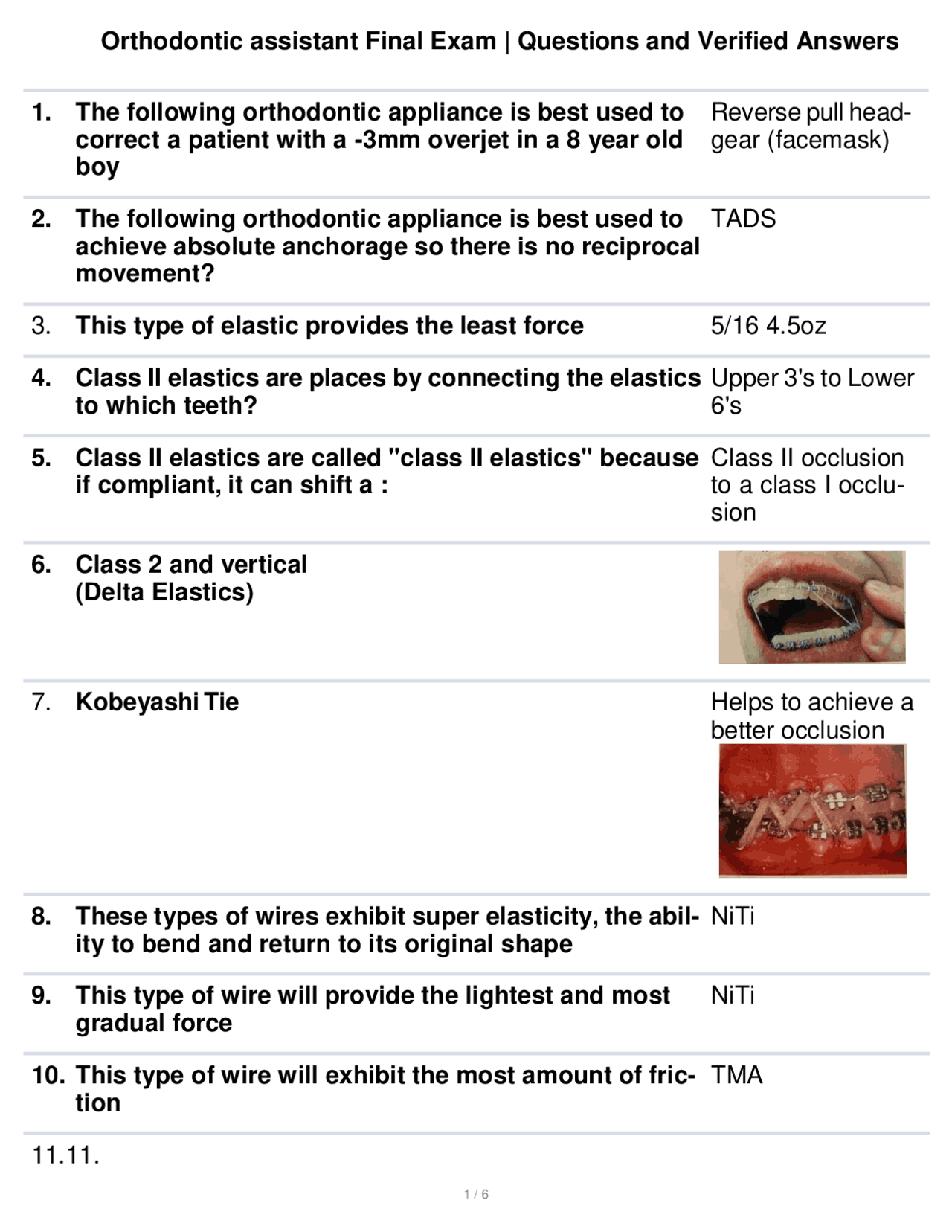 Orthodontic assistant Final Exam Questions and Verified Answers