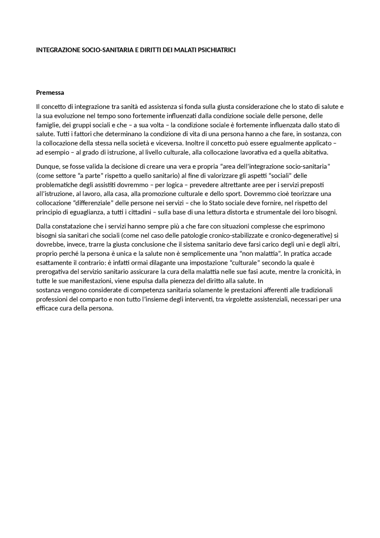 integrazione socio sanitaria Appunti di Metodi E Tecniche Del