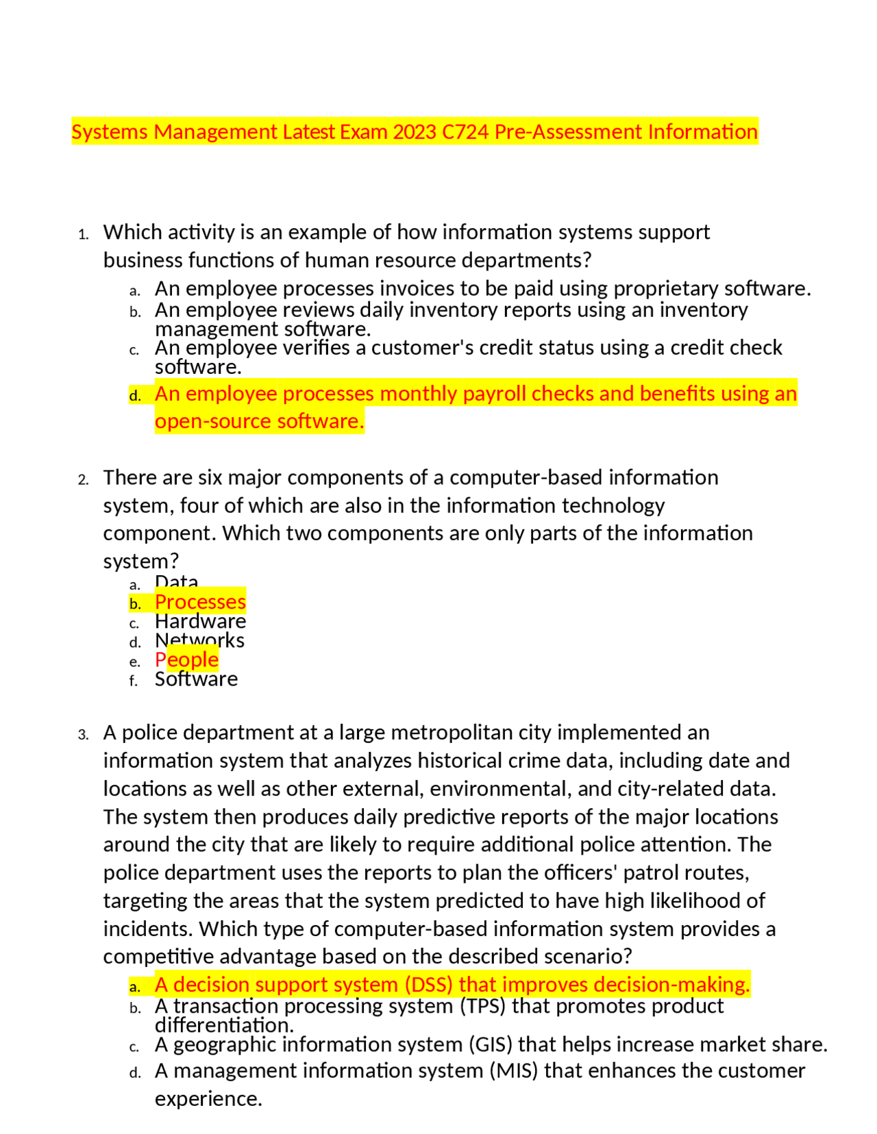 Systems Management Latest Exam 2023 C724 Pre-Assessment Information ...