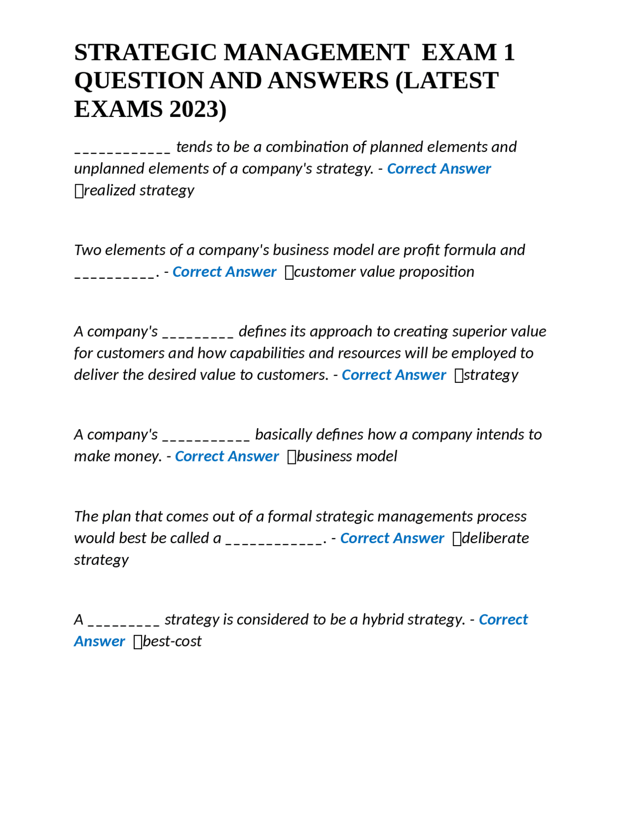 Strategic Management Exam 1 - 3ylah3g
