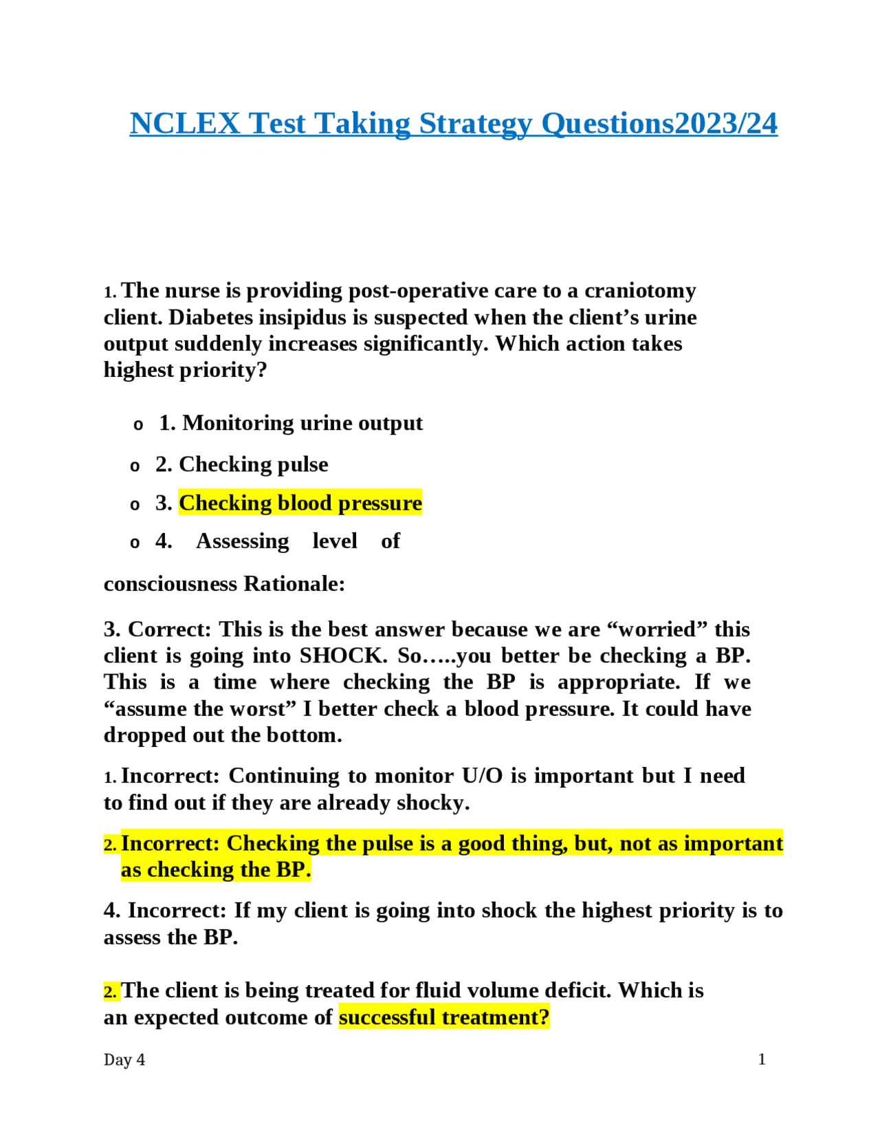 NCLEX Test Taking Strategy Questions2023/24. | Exams Nursing | Docsity