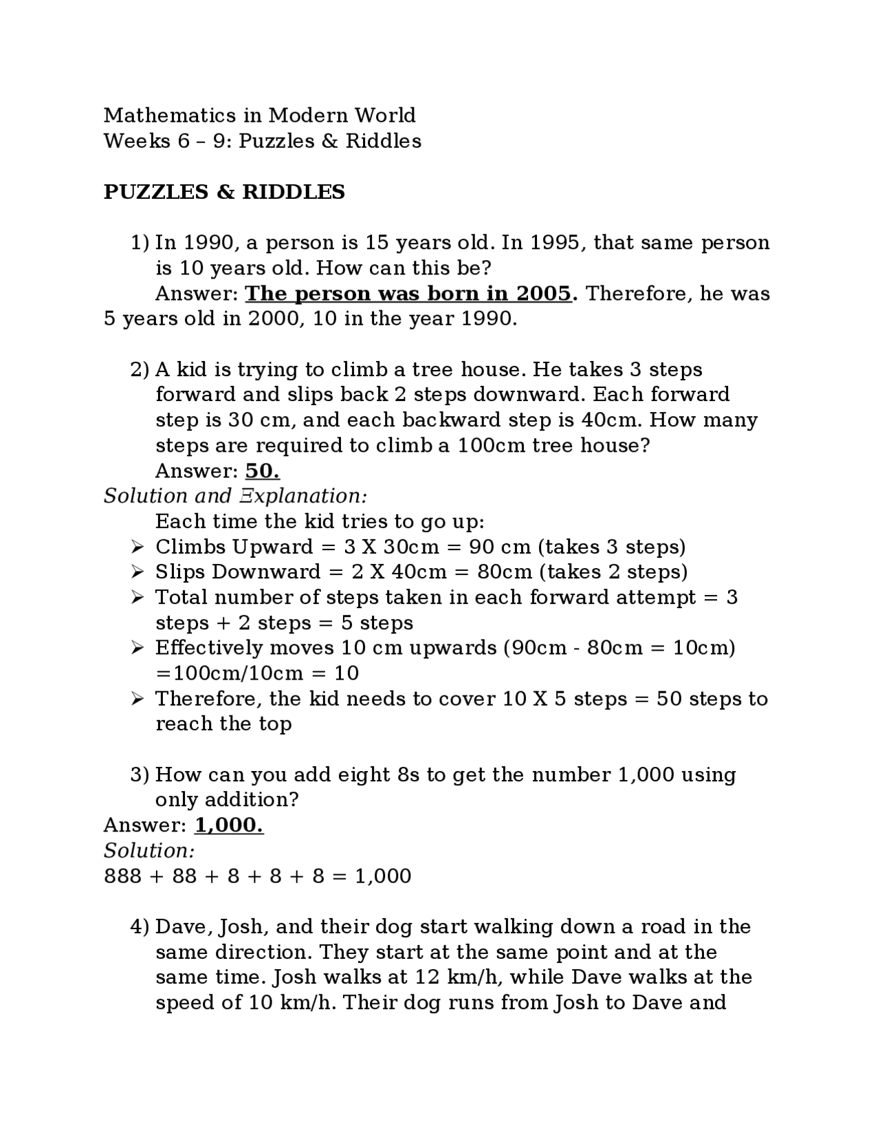 Week 6-9 Puzzles and Riddles | Docsity