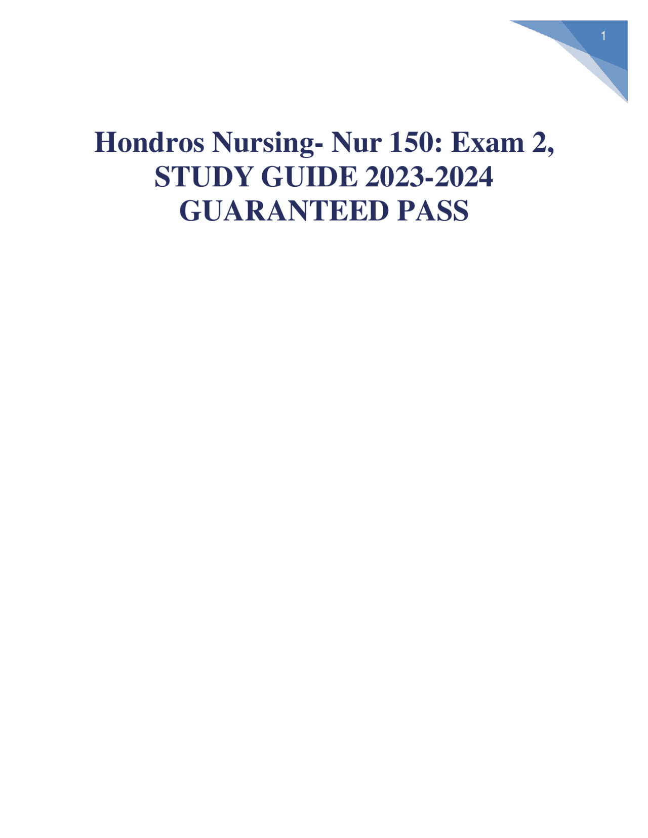 Hondros Nursing Nur 150 Exam 2, STUDY GUIDE 20232024 GUARANTEED PASS