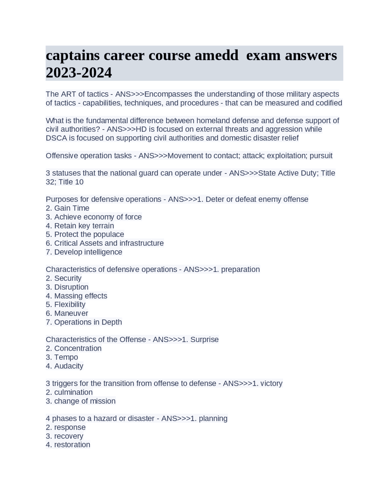 Captains career course amedd exam answers 20232024 Exams