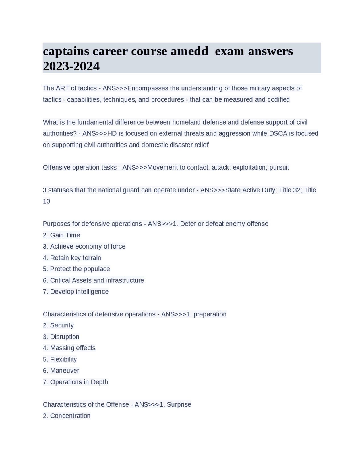 Captains career course amedd exam answers 20232024 Exams