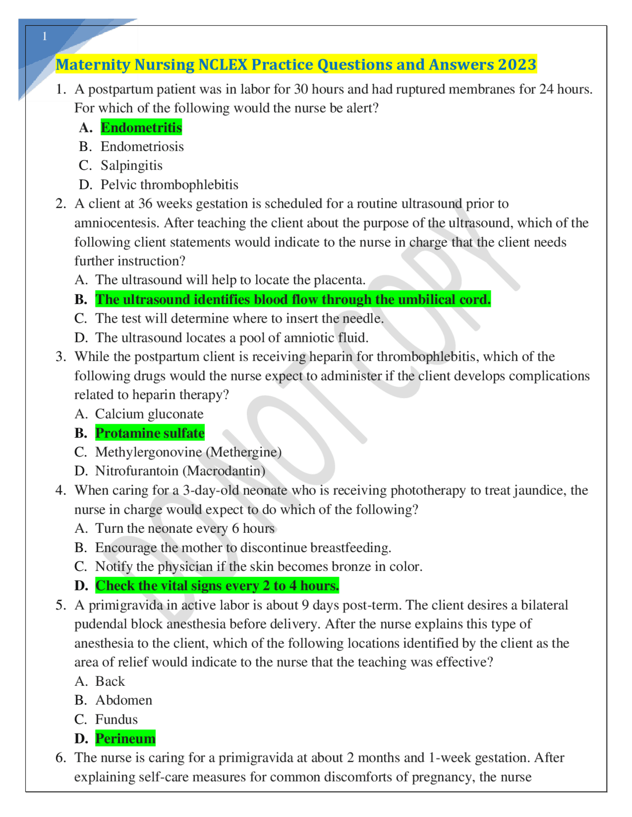 Maternity Nursing NCLEX Practice Questions and Answers 2023 | Exams ...