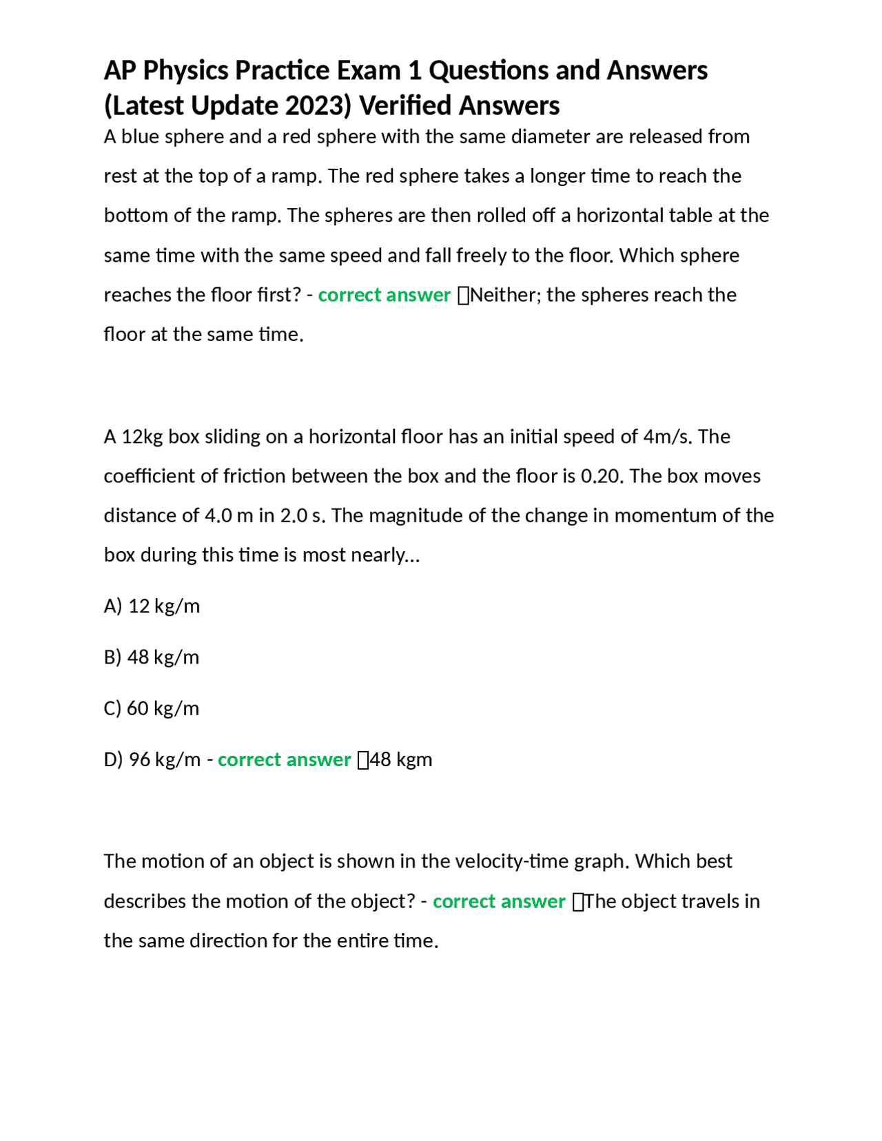 AP Physics Practice Exam 1 Questions and Answers (Latest Update 2023 ...