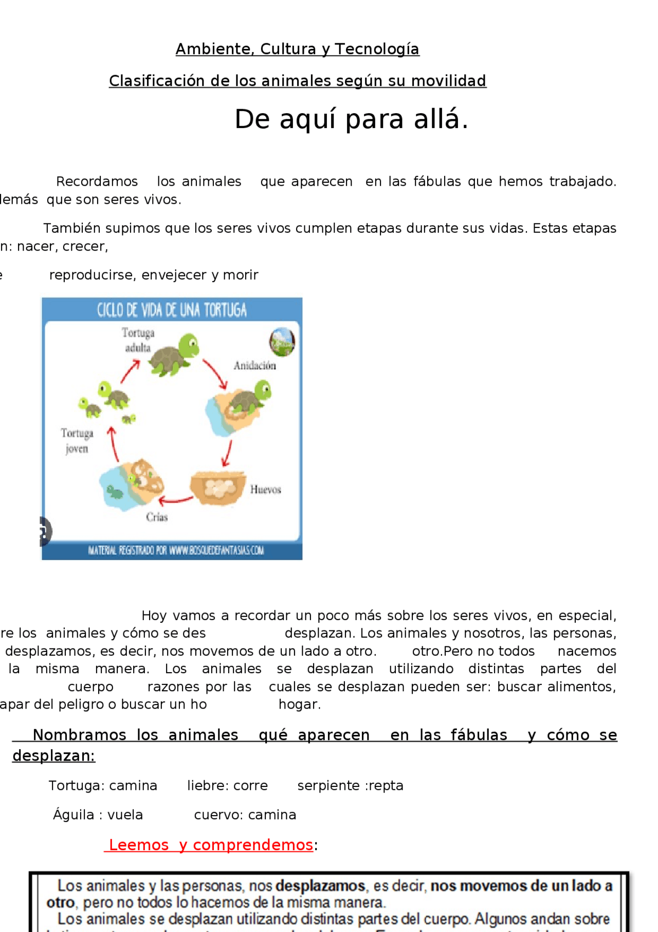 Clasificación de los animales segùn su desplazamiento | Ejercicios de ...