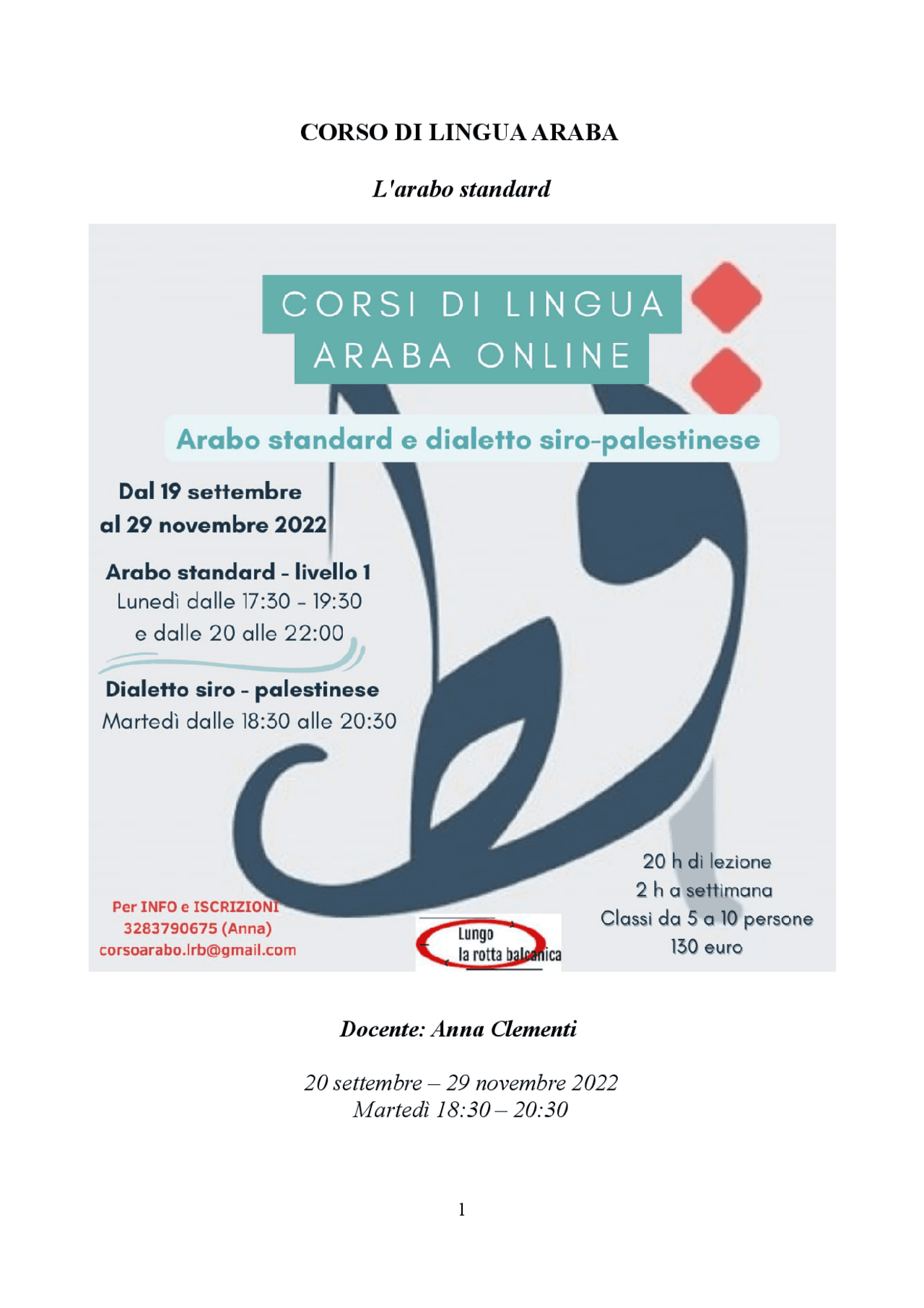 Introduzione alla lingua araba Sintesi del corso di Lingua Araba