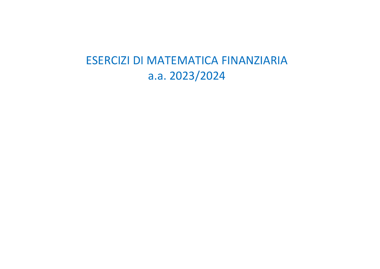Esercizi di matematica finanziaria | Esercizi di Matematica Finanziaria