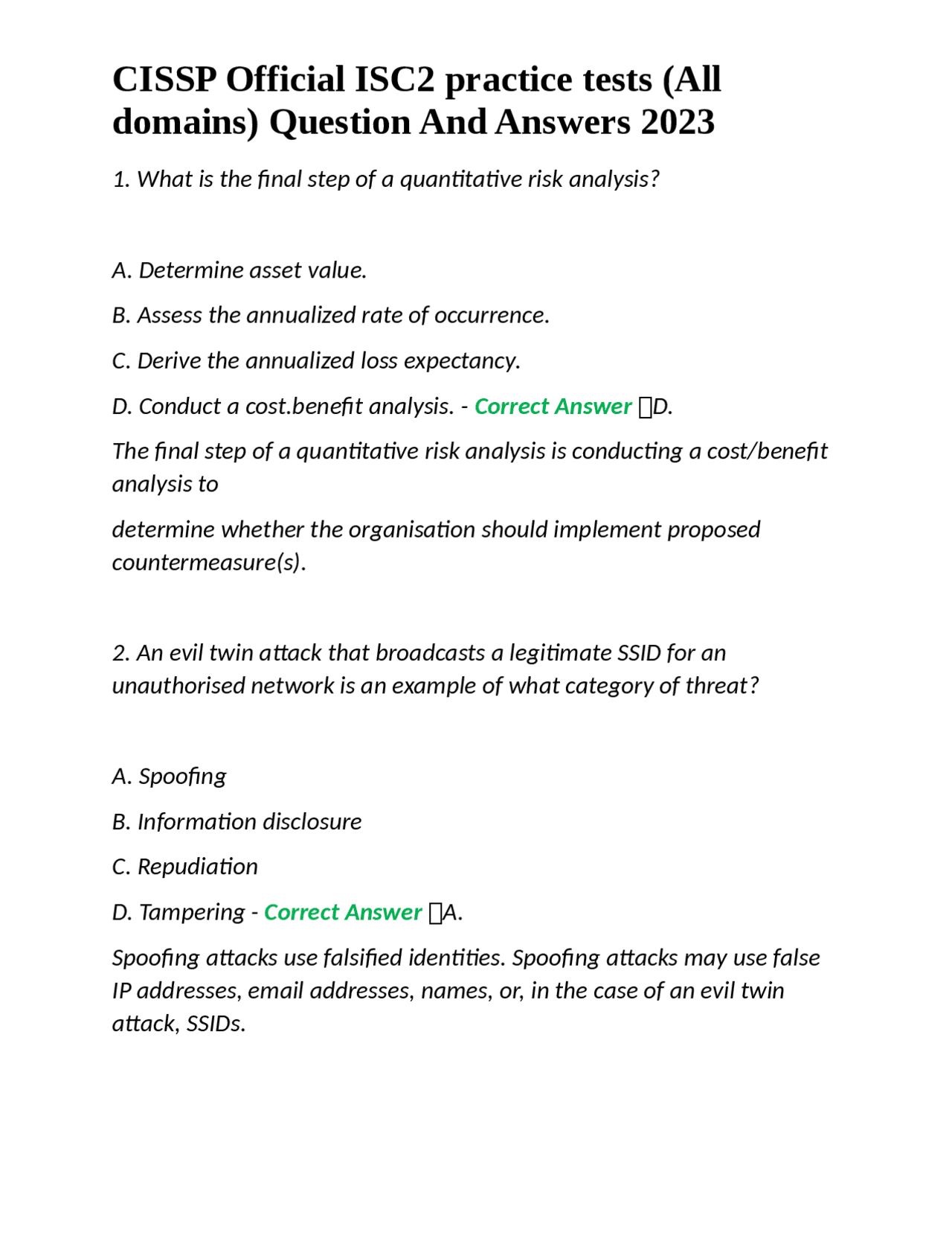 CISSP Official ISC2 practice tests (All domains) Question And Answers ...