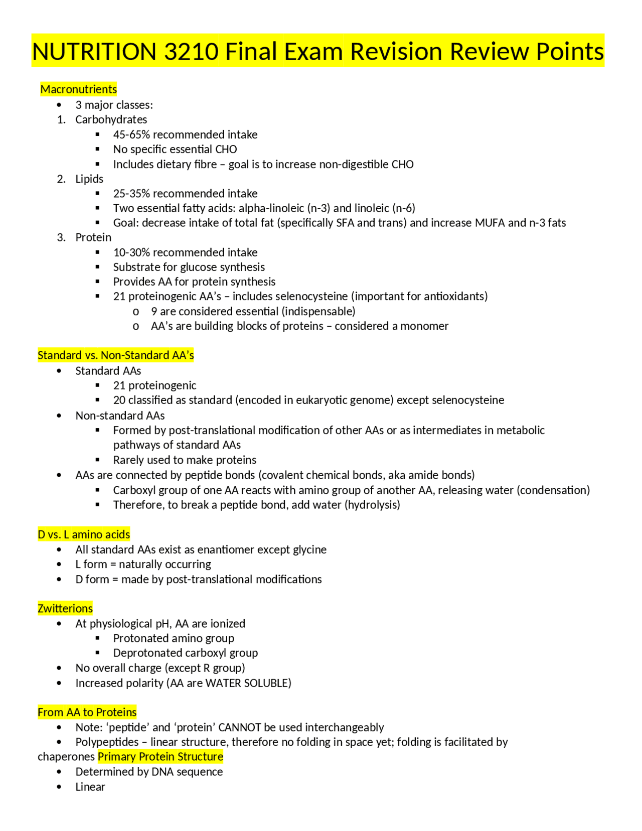 Nutrition 3210 Final Exam Revision Review Points | Study Guides ...