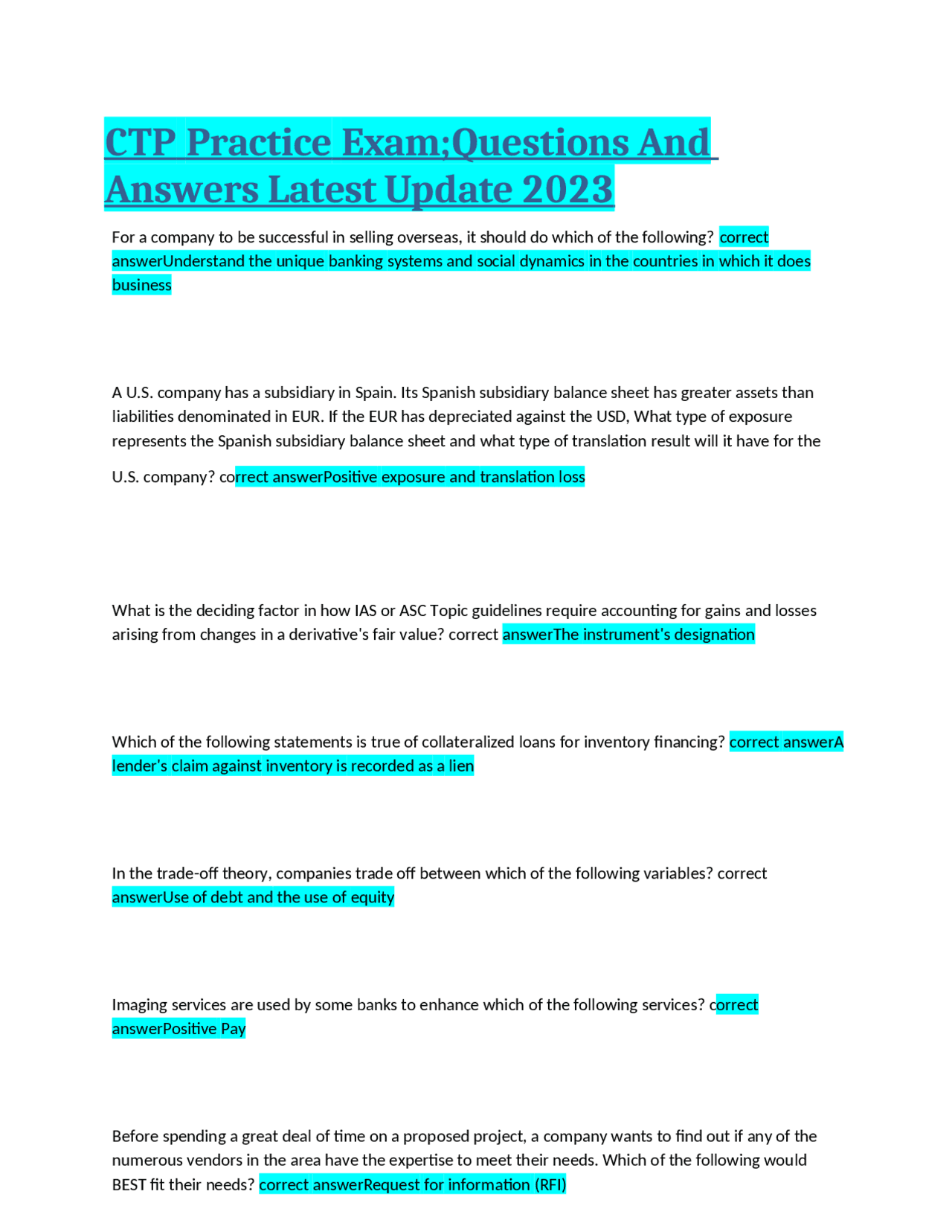 CTP Practice Exam;Questions And Answers Latest Update 2023 | Exams ...