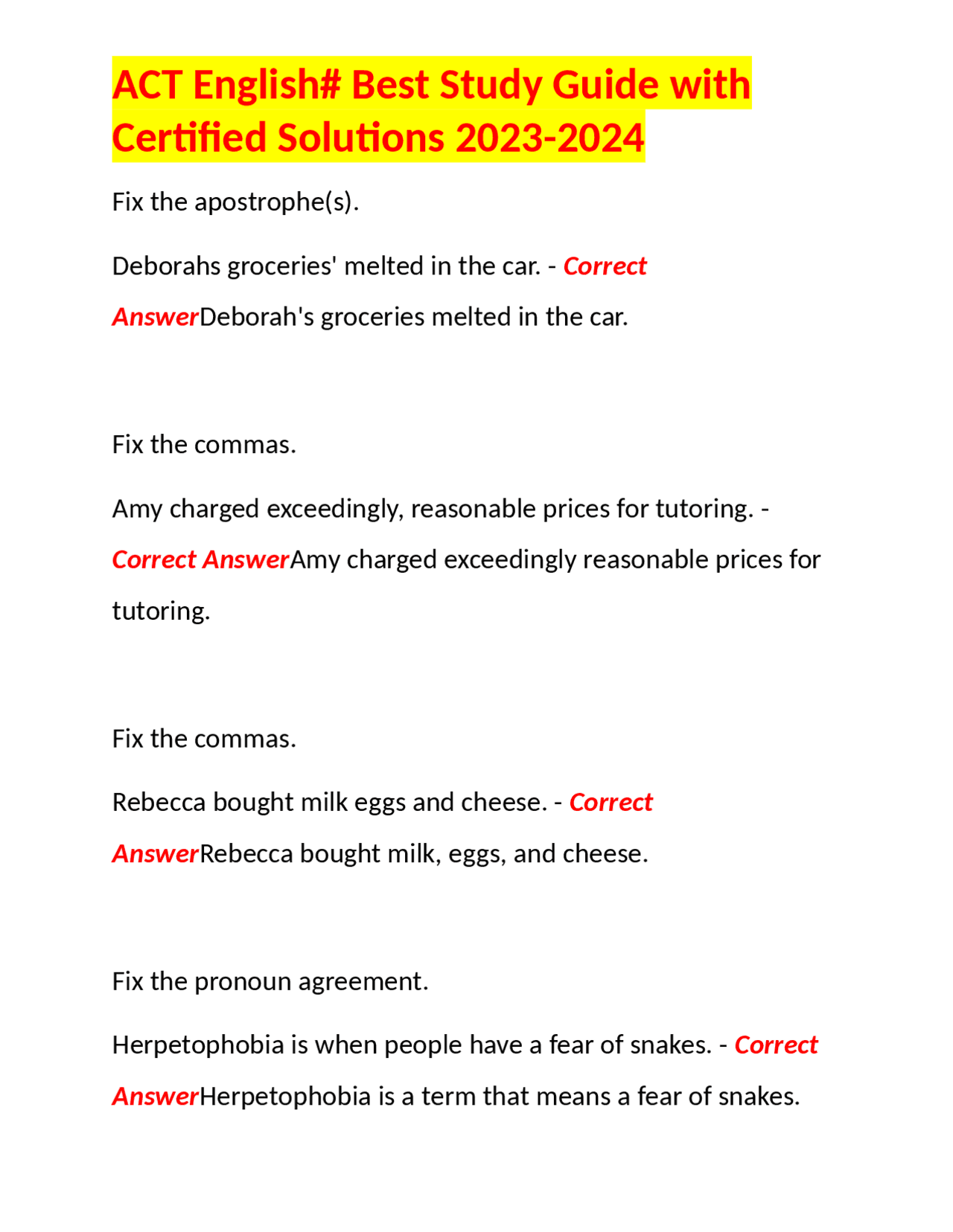 ACT English Best Study Guide with Certified Solutions 20232024