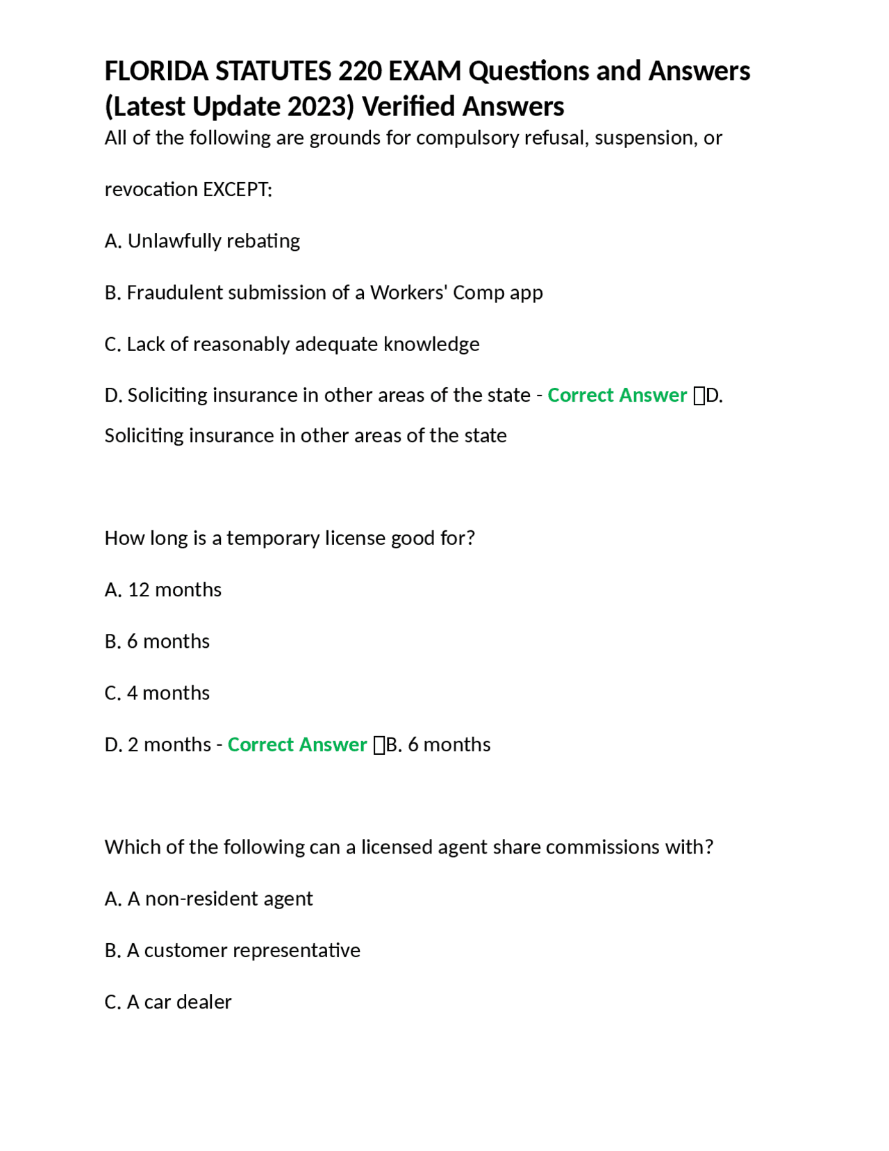 FLORIDA STATUTES 220 EXAM Questions and Answers (Latest Update 2023