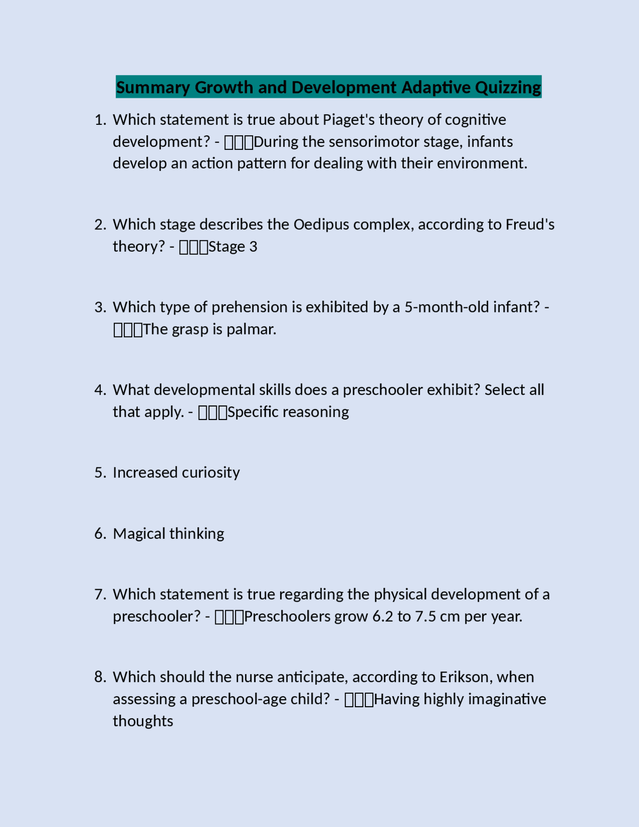 Summary Growth and Development Adaptive Quizzing Exams Nursing Docsity