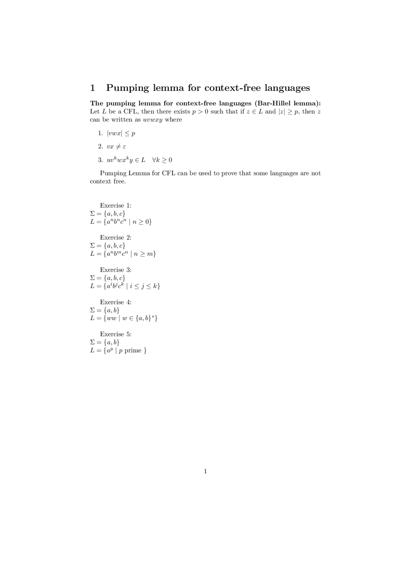 pumping lemma questions Quizzes Computer Science Docsity