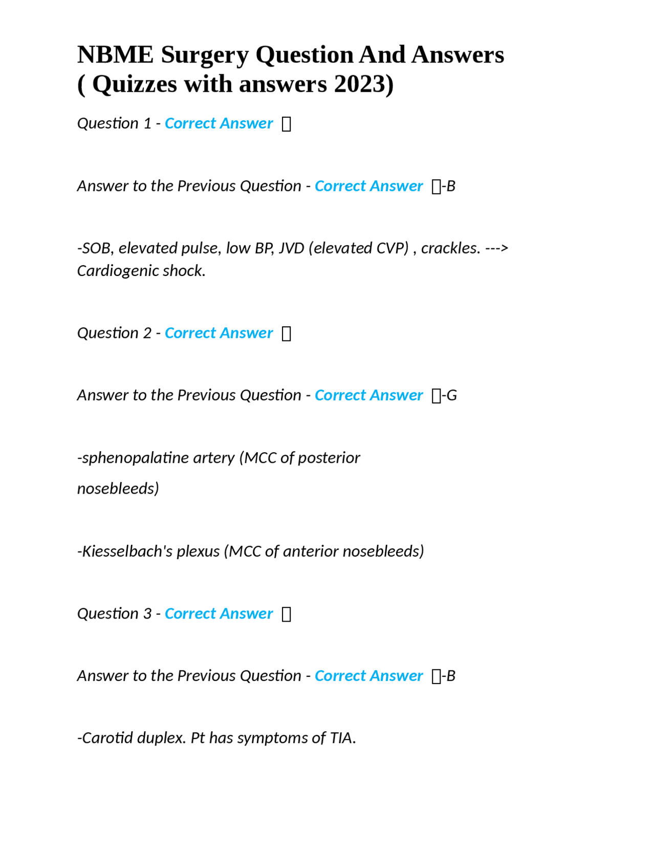 NBME Surgery Question And Answers ( Quizzes with answers 2023) Exams