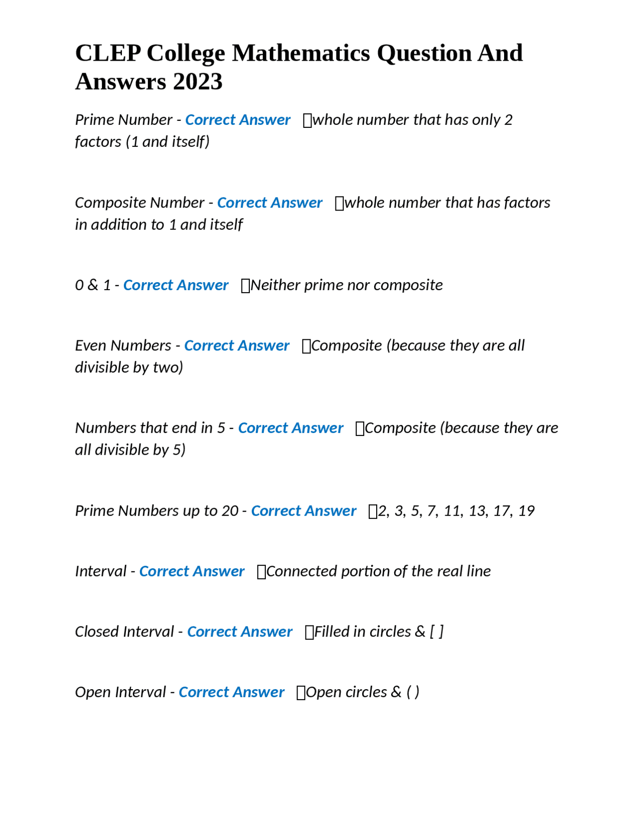 CLEP College Mathematics Question And Answers 2023 | Exams Nursing ...