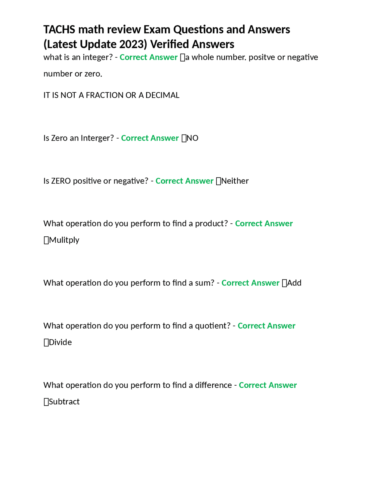 TACHS math review Exam Questions and Answers (Latest Update 2023