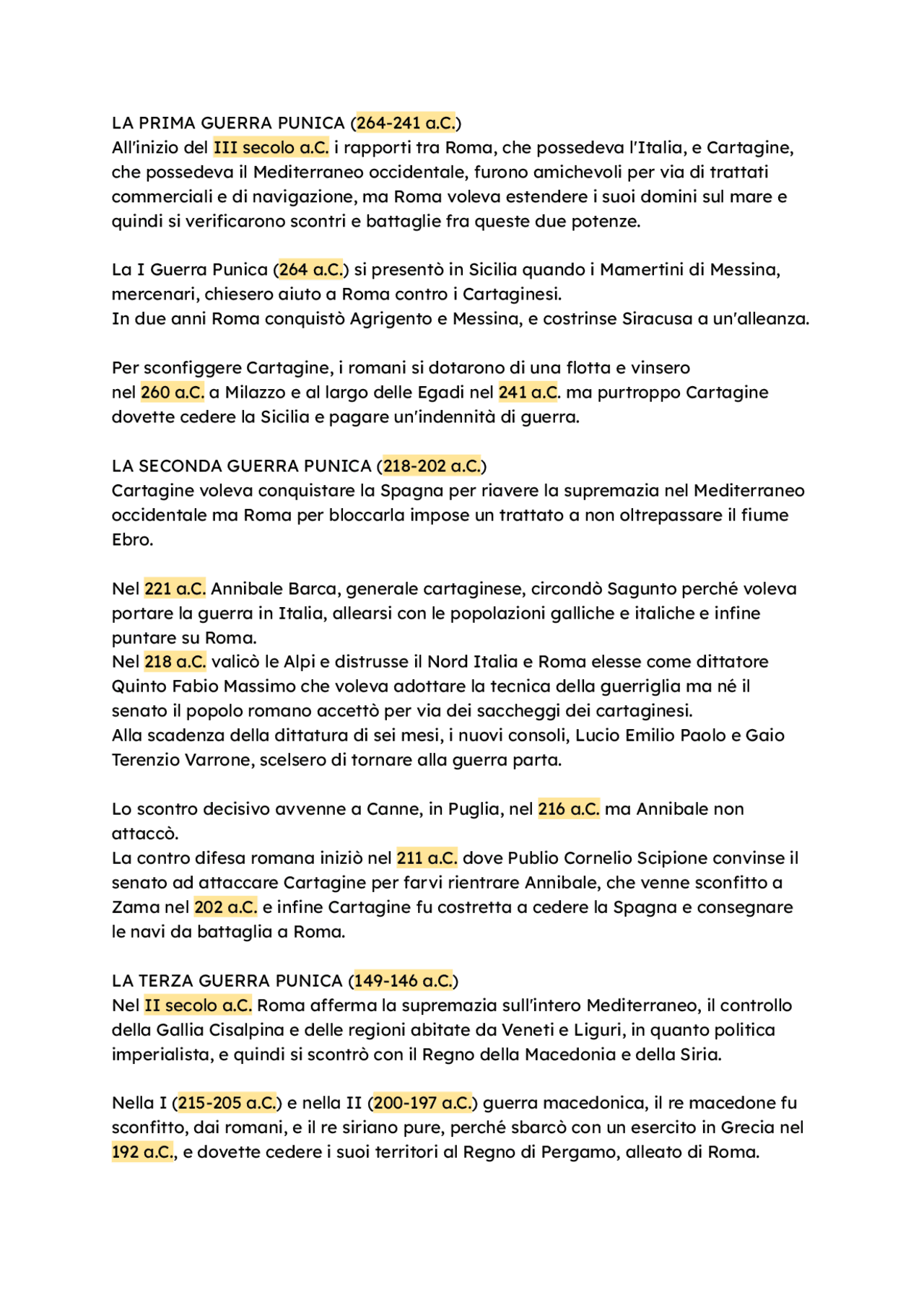Carta muta Le Guerre Puniche - Diagrama con etiquetas