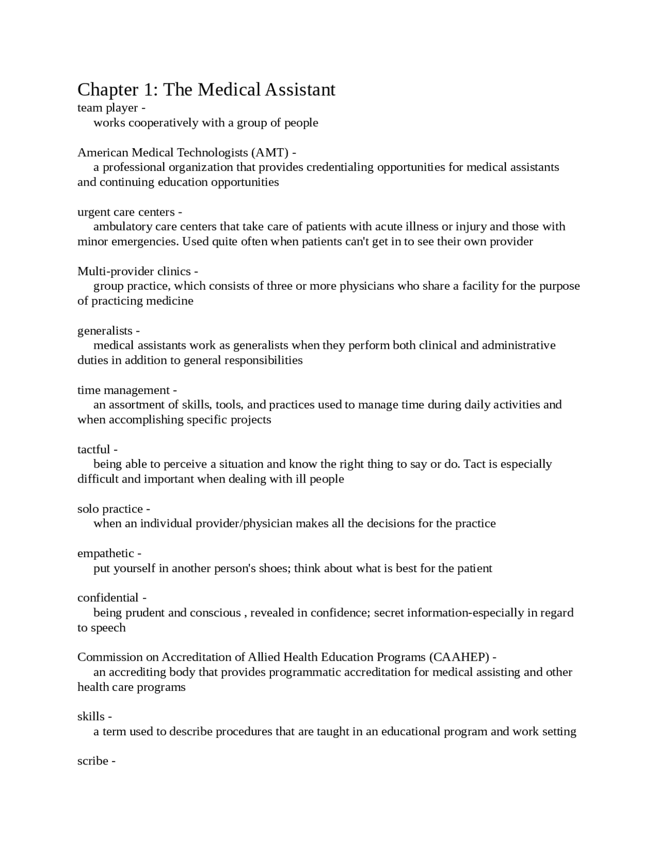 Medical Assistant Assignment Chapter 1: The Medical Assistant | Exams Medicine | Docsity