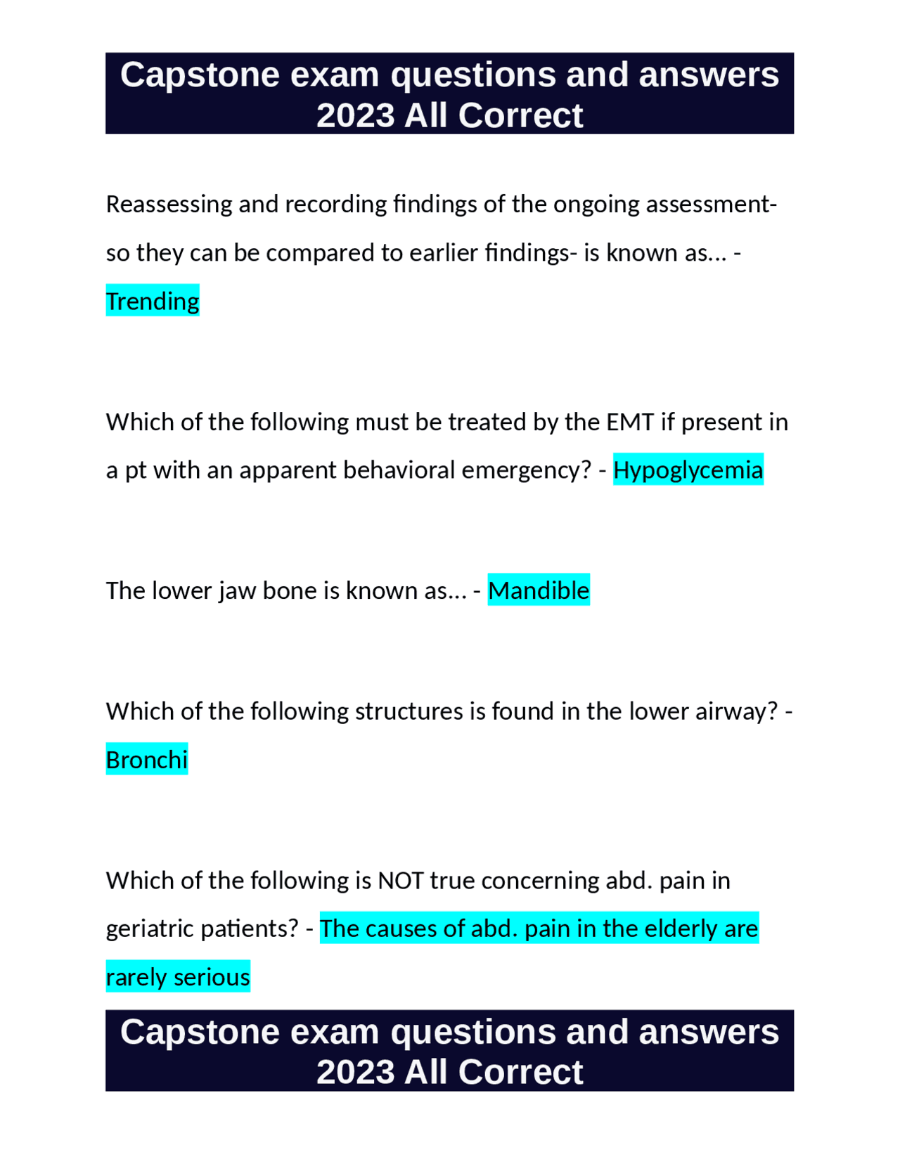 Capstone exam questions and answers 2023 All Correct | Exams Nursing ...