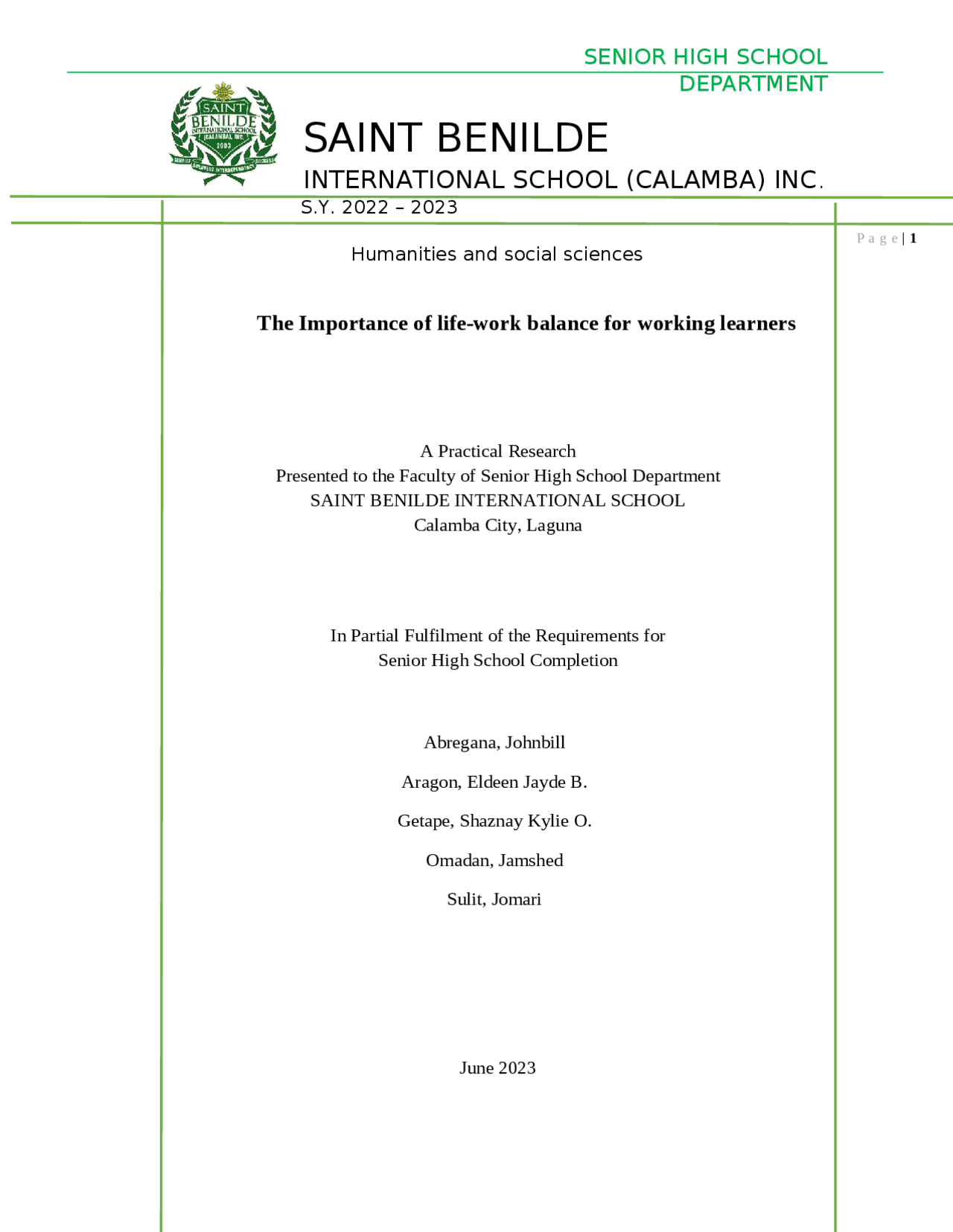 Importance of life work balance | Thesis History | Docsity