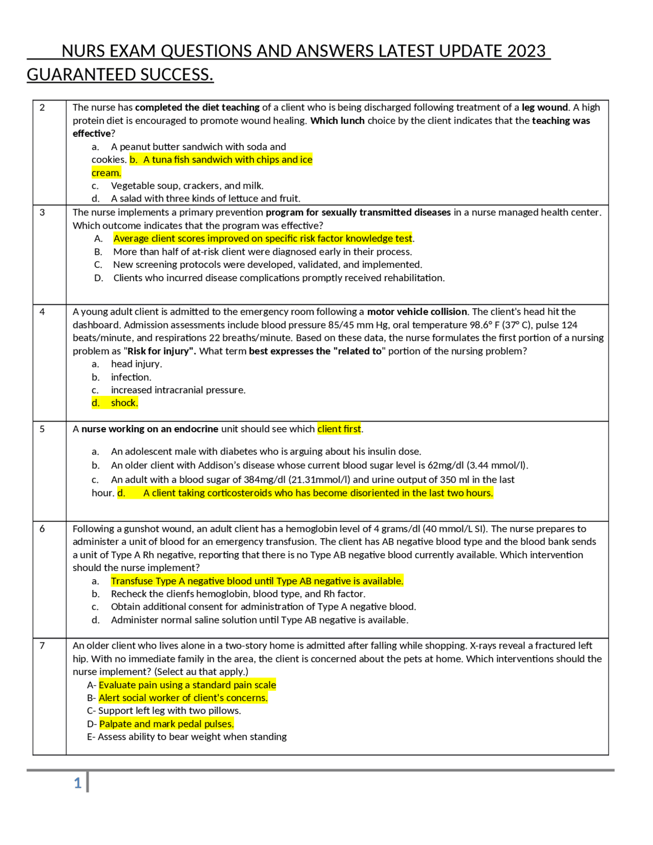 NURS EXAM QUESTIONS AND ANSWERS LATEST UPDATE 2023 GUARANTEED SUCCESS ...