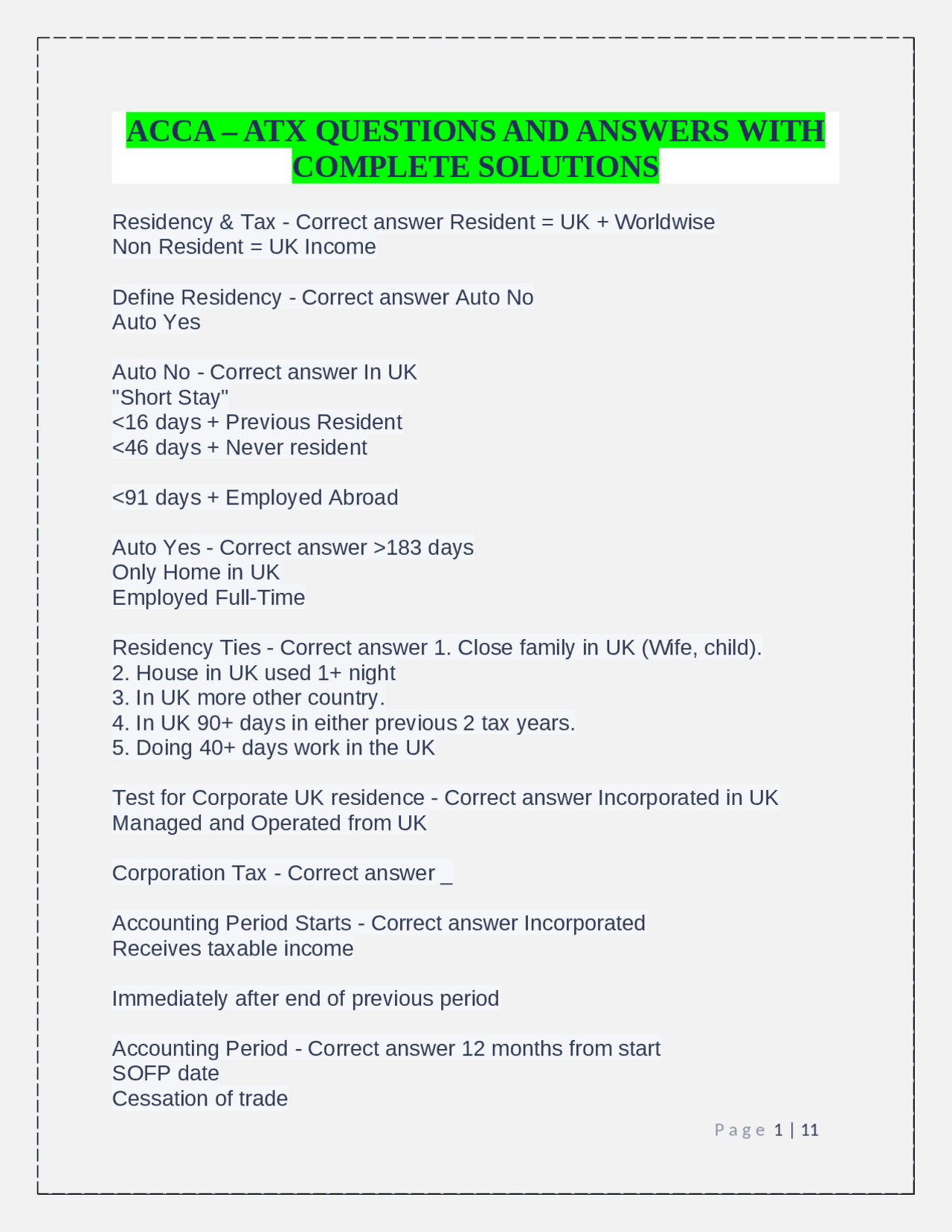 ACCA ATX QUESTIONS AND ANSWERS WITH COMPLETE SOLUTIONS Exams