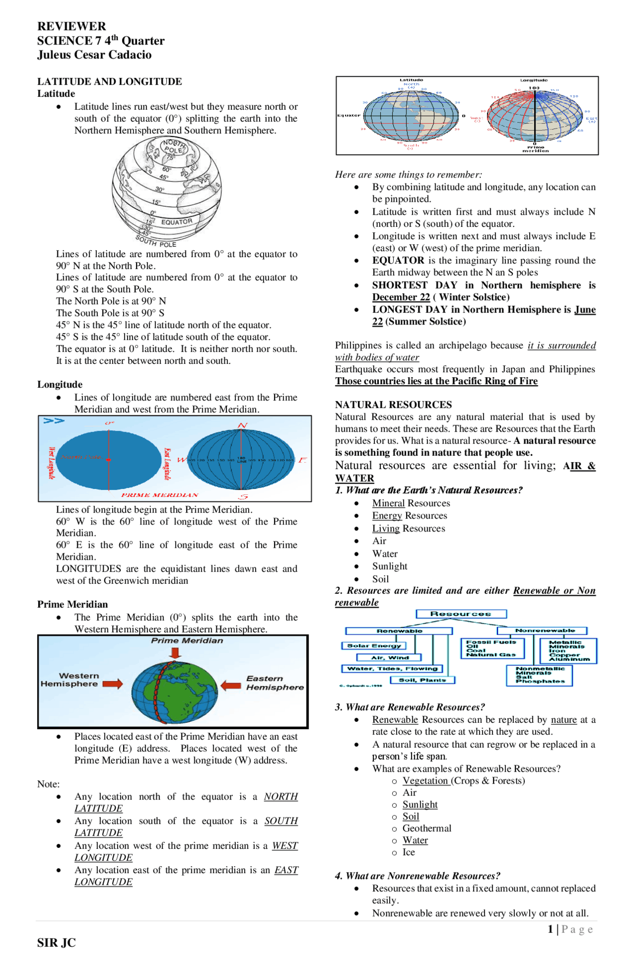 Earth Science Grade 9 Notes.pdf Grade 9 4th quarter reviewer | Lecture notes Earth science | Docsity