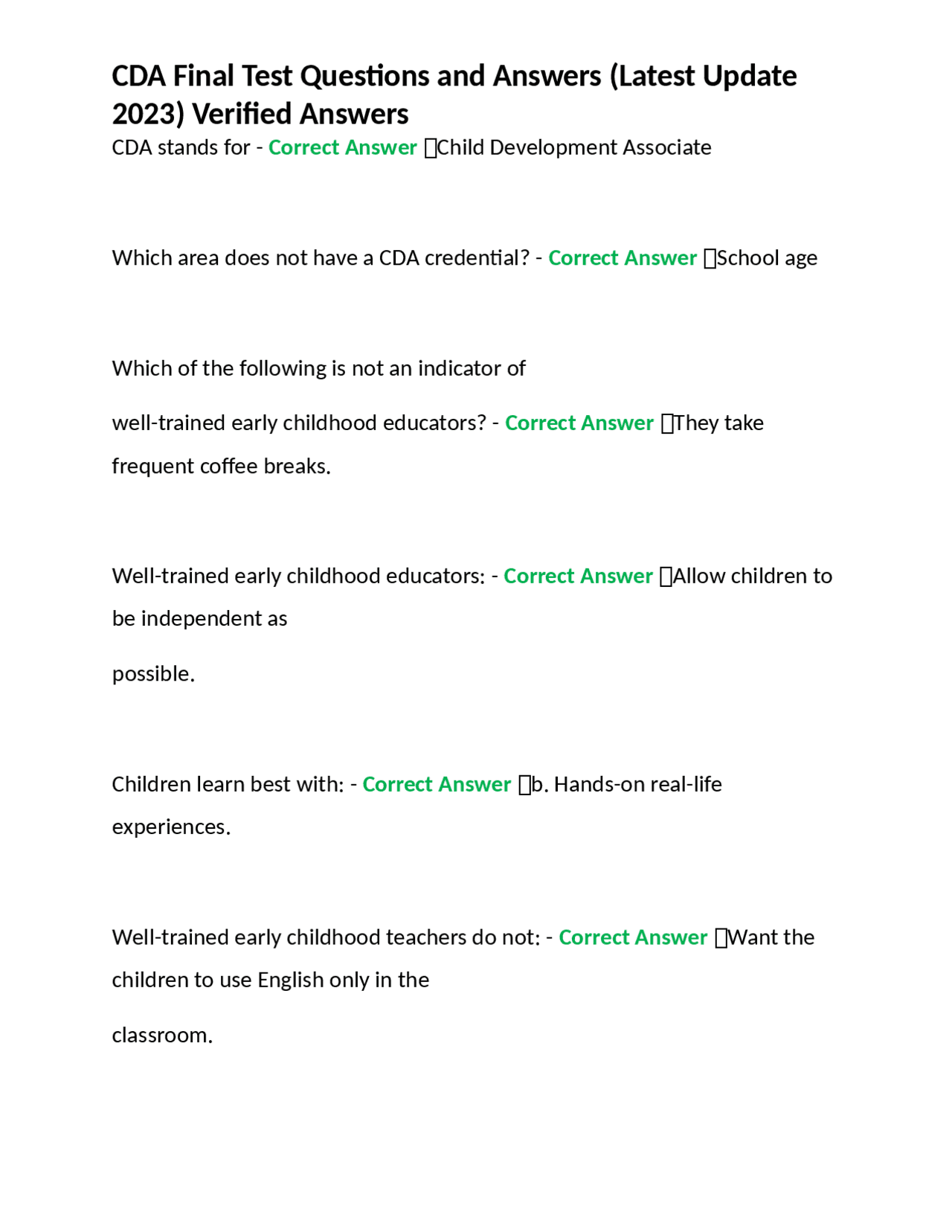 CDA Final Test Questions and Answers (Latest Update 2023) Verified ...