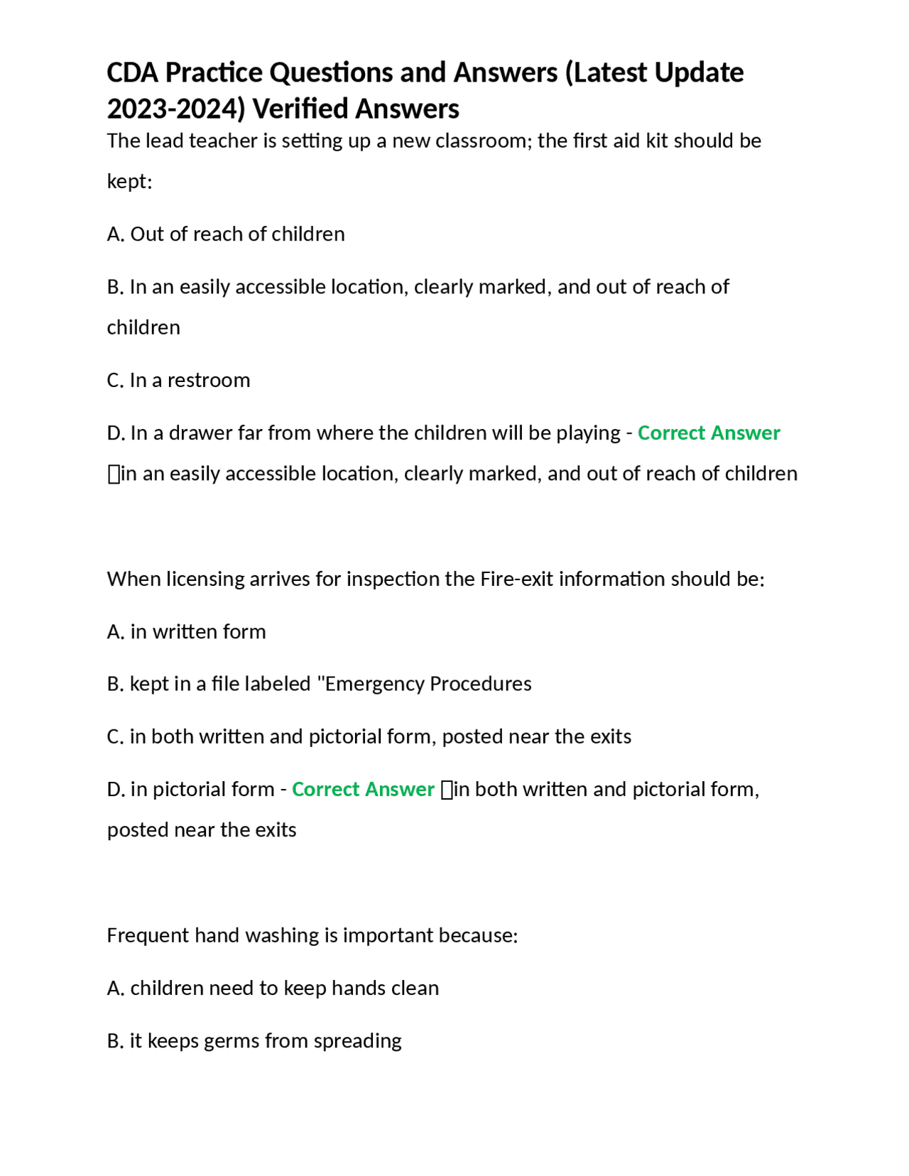 CDA Practice Questions and Answers (Latest Update 2023-2024) Verified ...